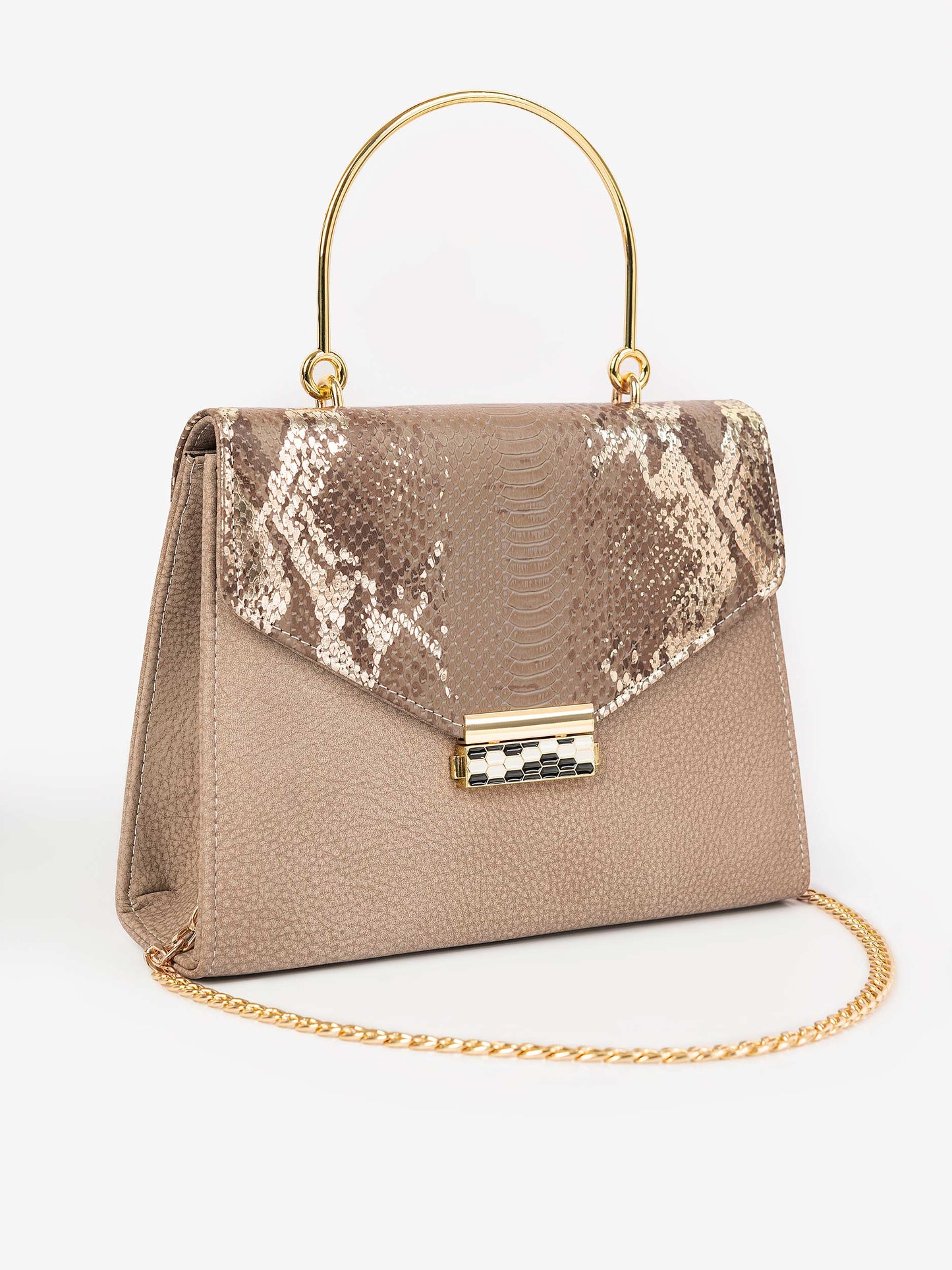 Snake Printed Flap Handbag