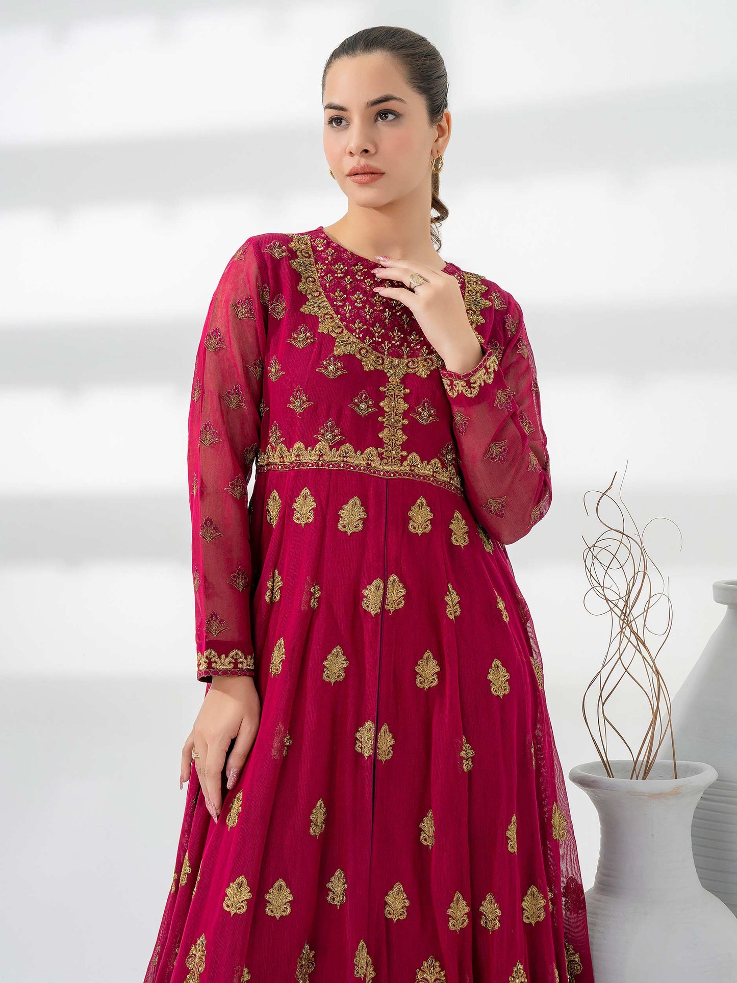 2 Piece Cotton Net Suit-Embellished (Pret)