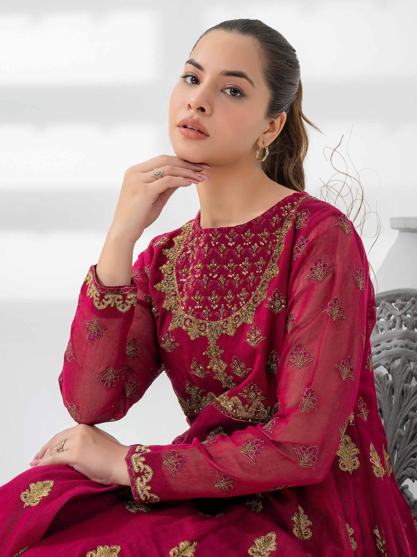 2 Piece Cotton Net Suit-Embellished (Pret)