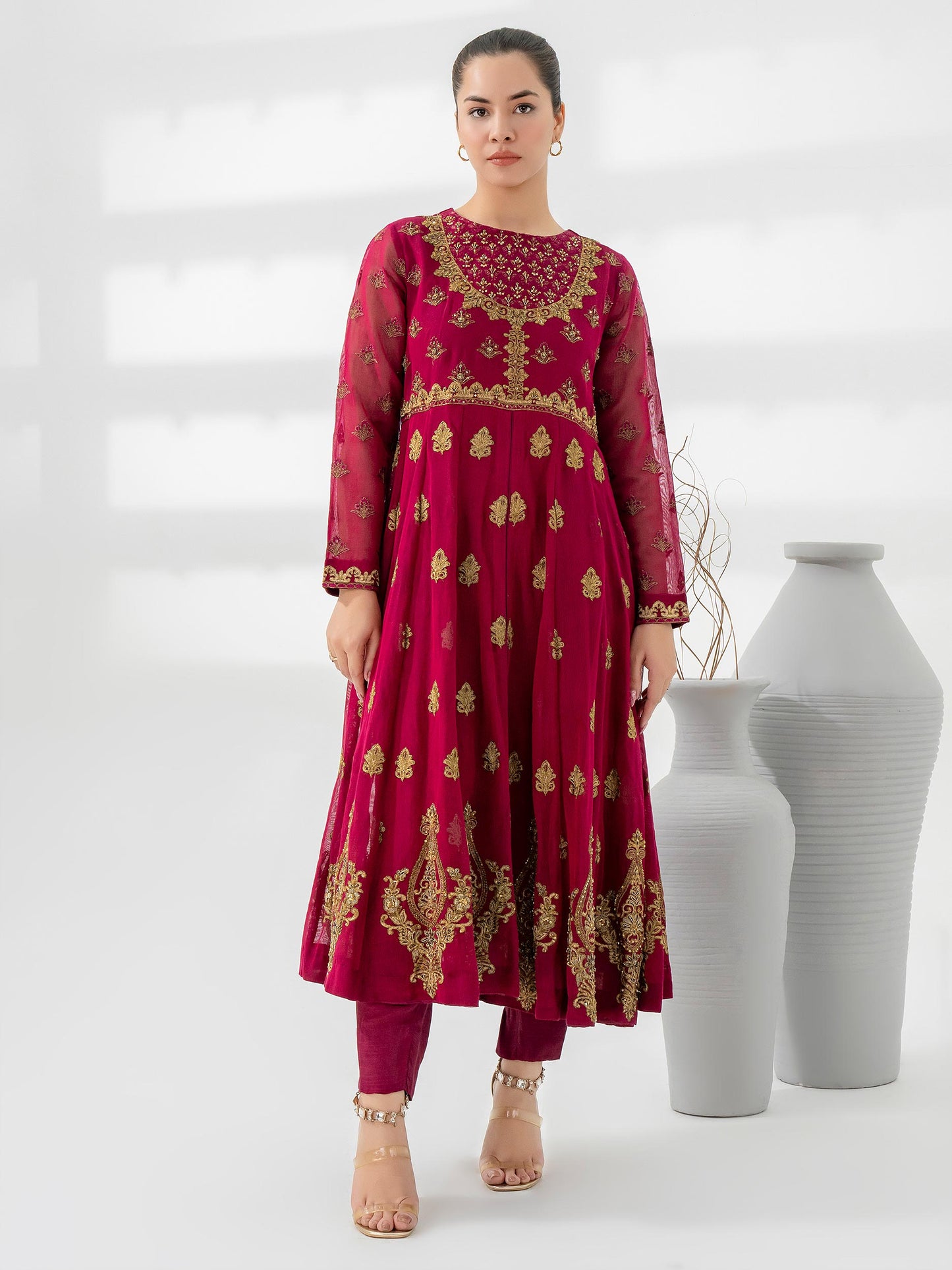 2 Piece Cotton Net Suit-Embellished (Pret)