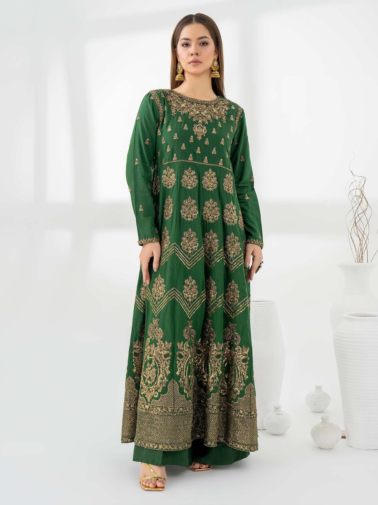 2 Piece Raw Silk Suit-Embellished (Pret)