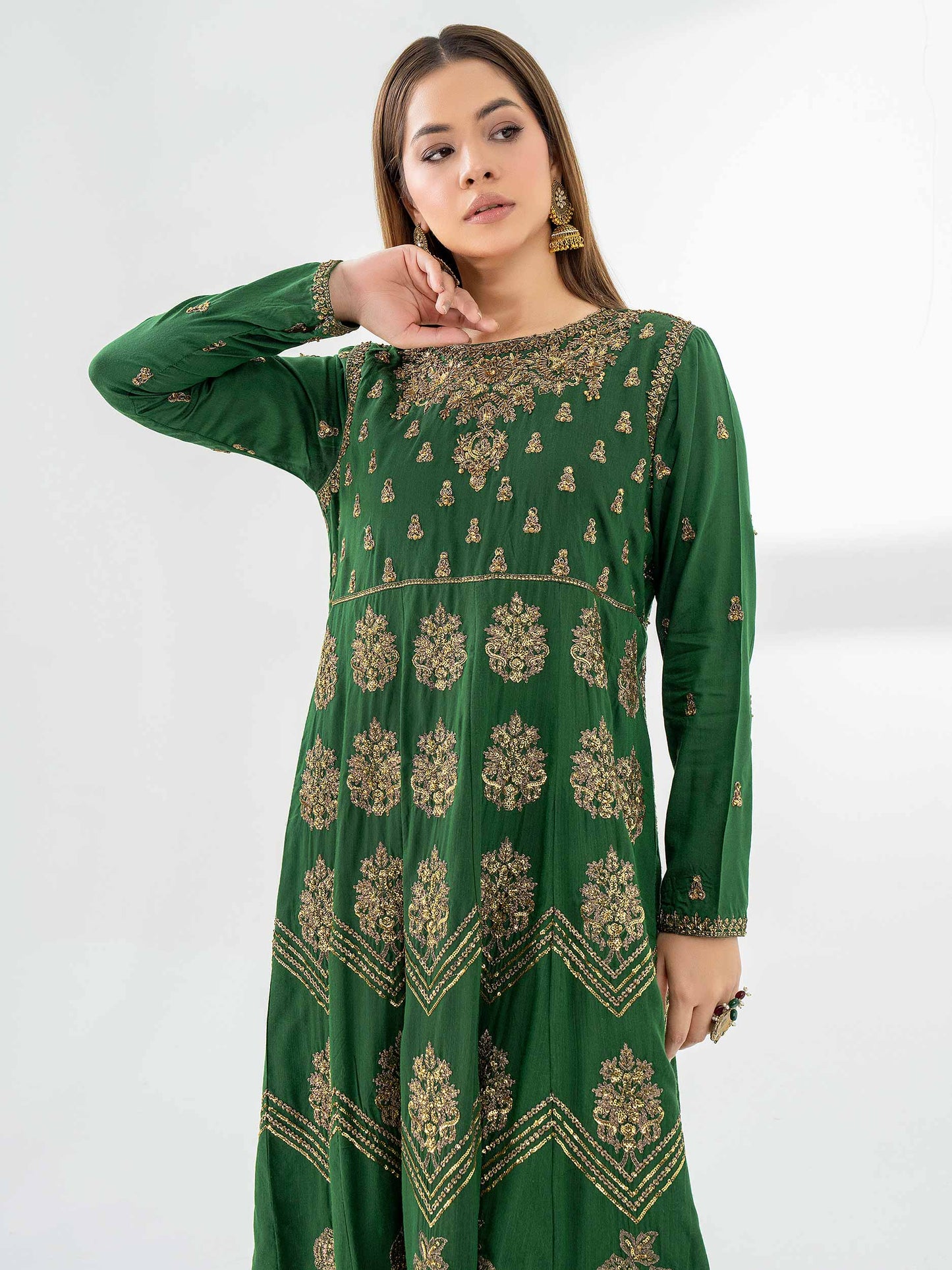 2 Piece Raw Silk Suit-Embellished (Pret)