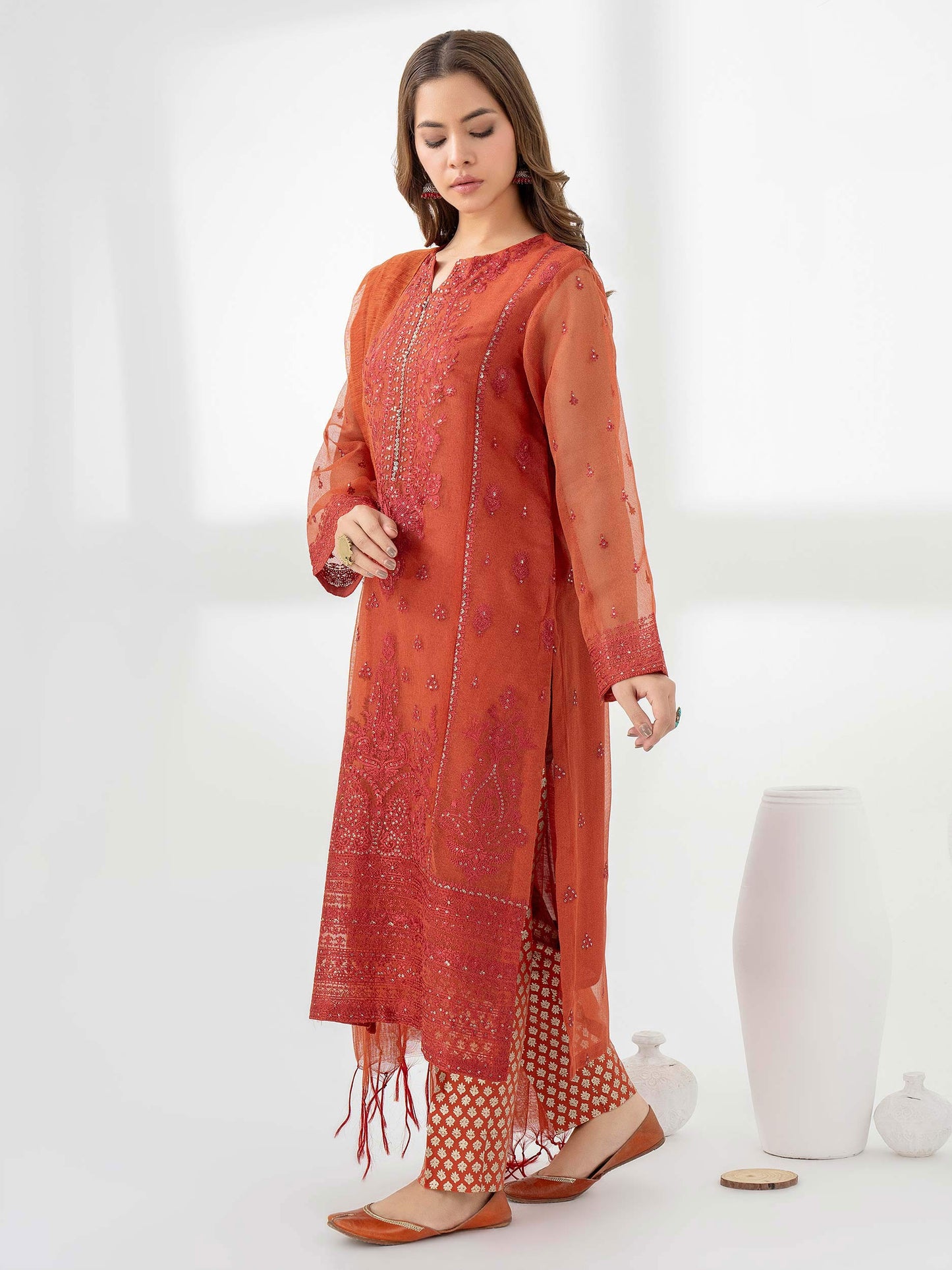 3 Piece Net Suit-Embroidered (Pret)