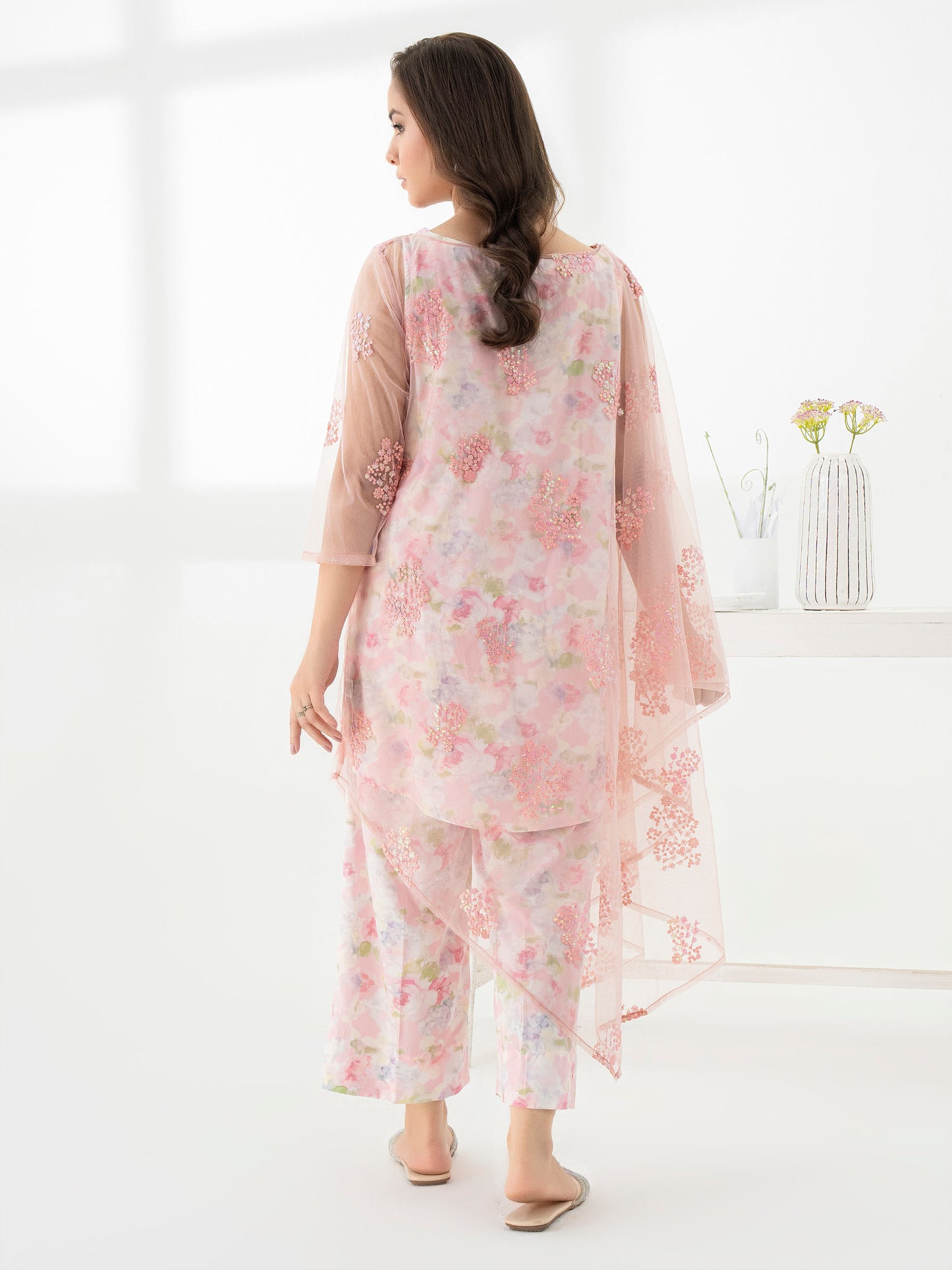 2 Piece Net Suit-Embroidered (Pret)