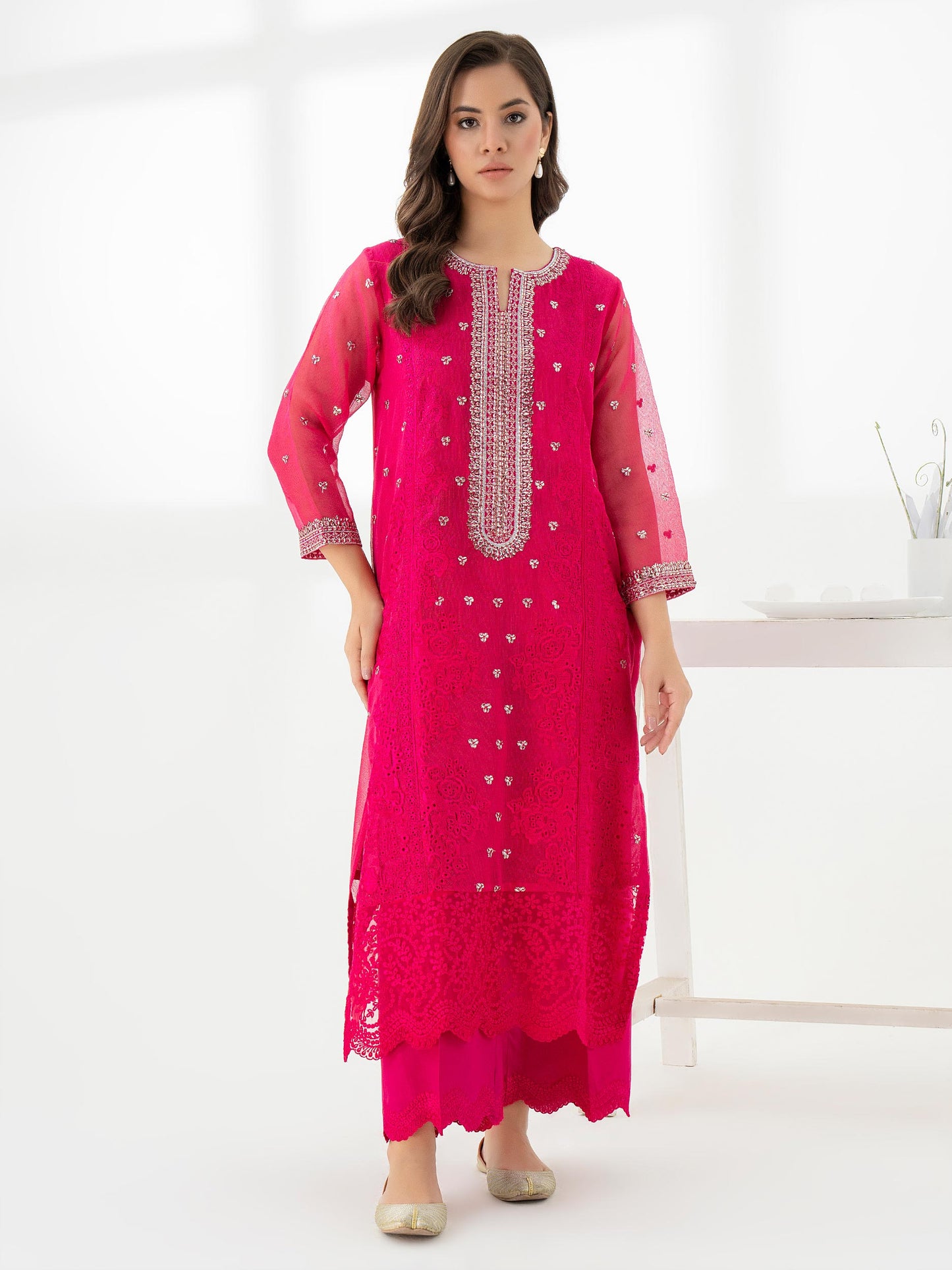 2 Piece Net Suit-Embroidered (Pret)