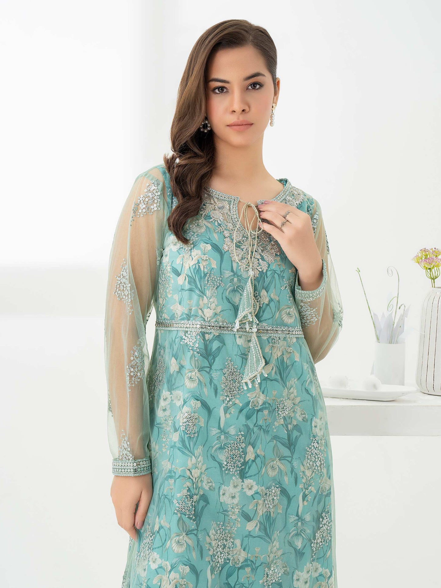 2 Piece Net Suit-Embroidered (Pret)