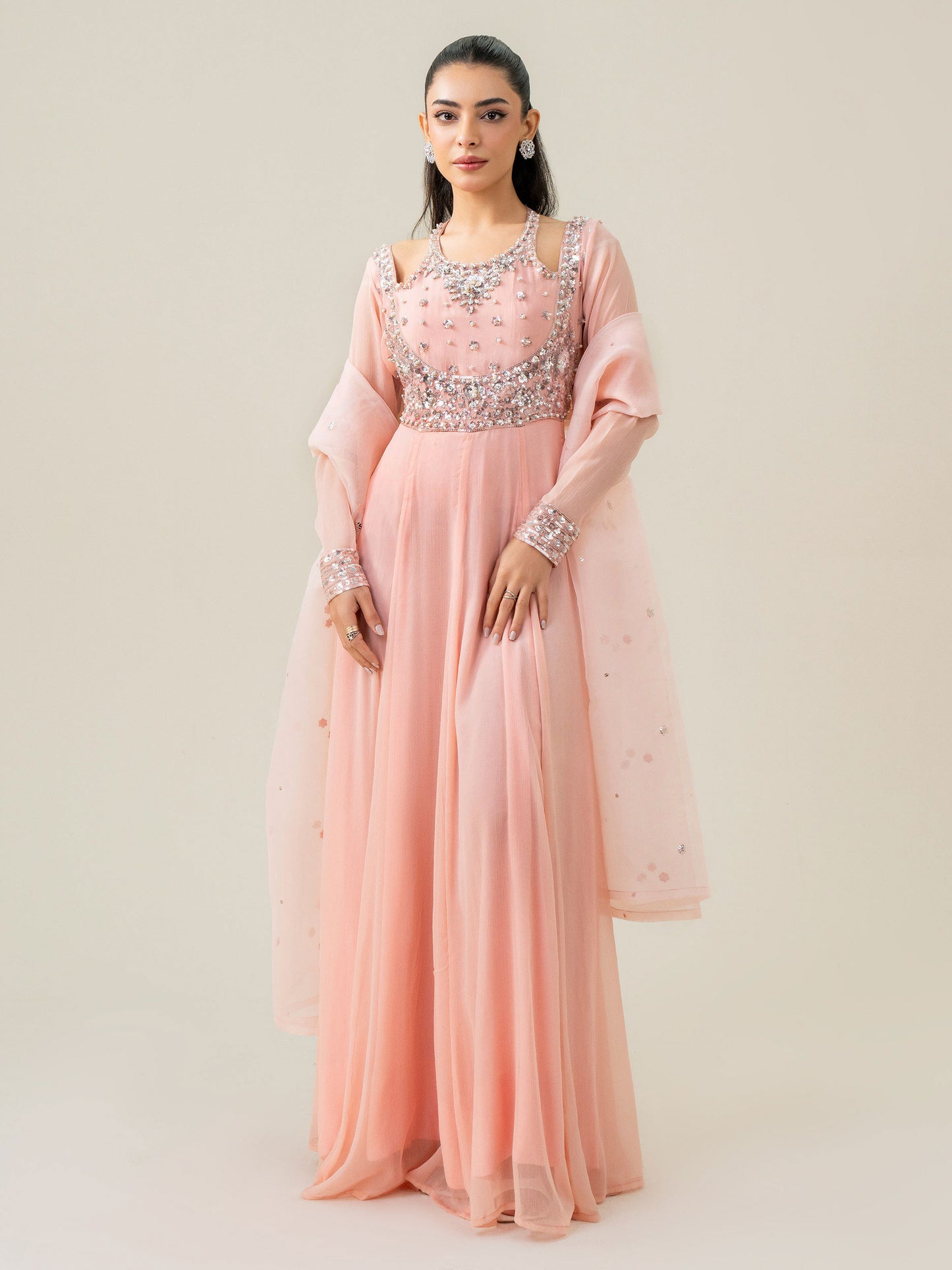 2 Piece Chiffon Suit-Embellished (Pret)