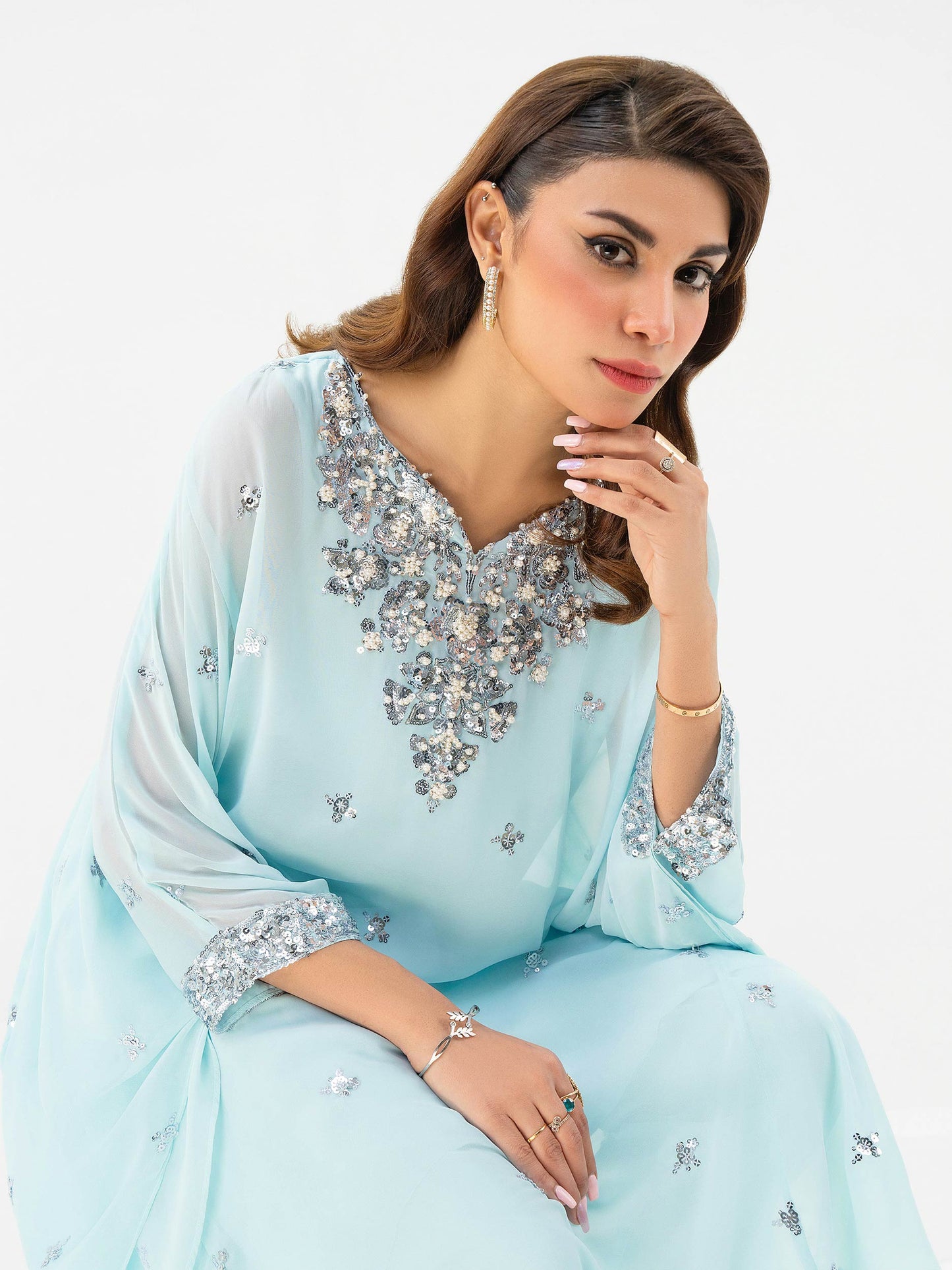 2 Piece Chiffon Suit-Embellished (Pret)