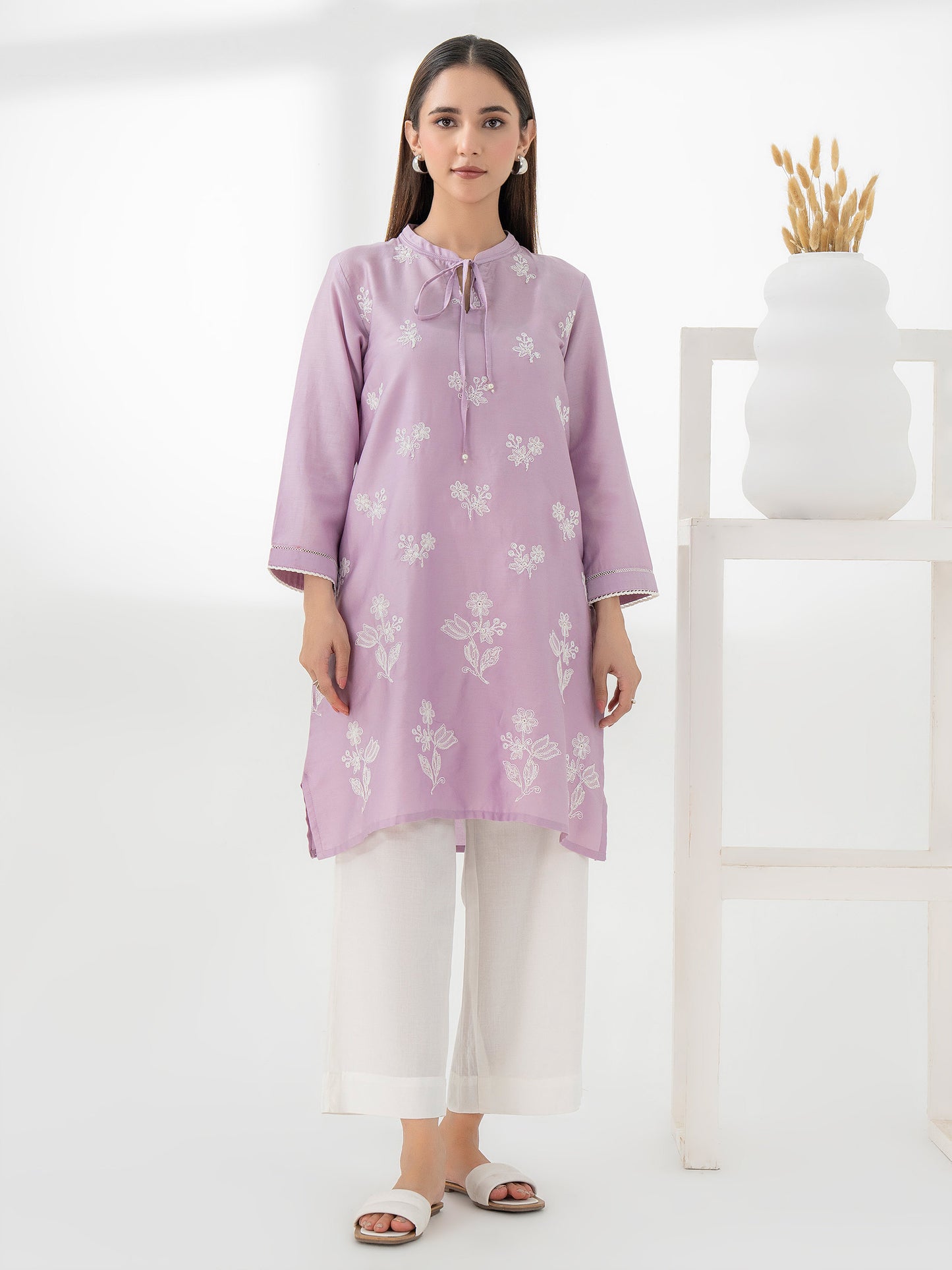 Satin Shirt-Embroidered (Pret)