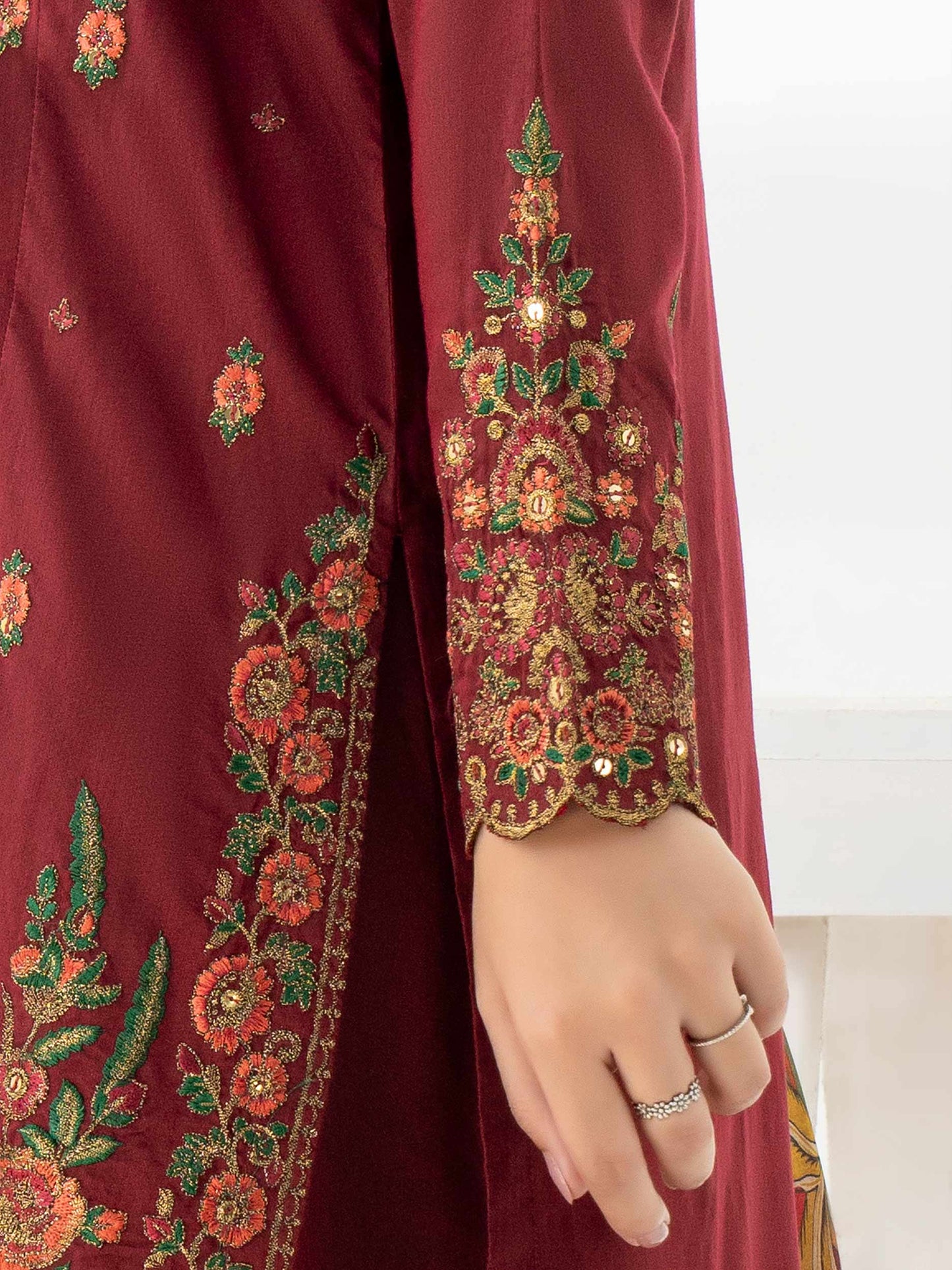 3 Piece Raw Silk Suit-Embroidered (Pret)