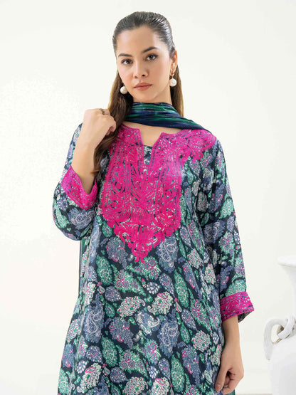 3 Piece Silk Suit-Embroidered (Pret)