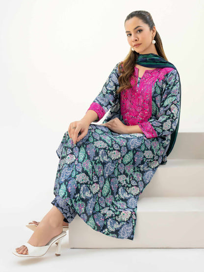 3 Piece Silk Suit-Embroidered (Pret)