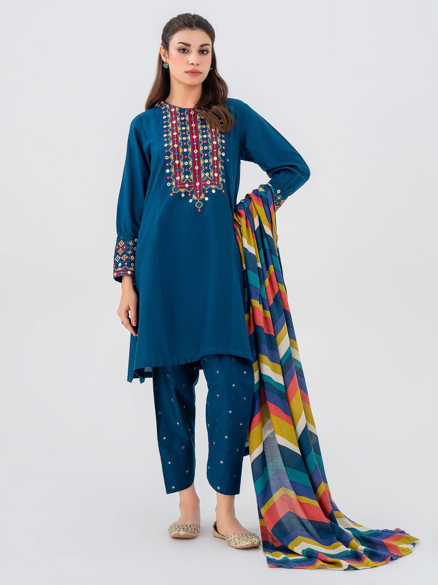 3 Piece Jacquard Suit-Embroidered (Pret)