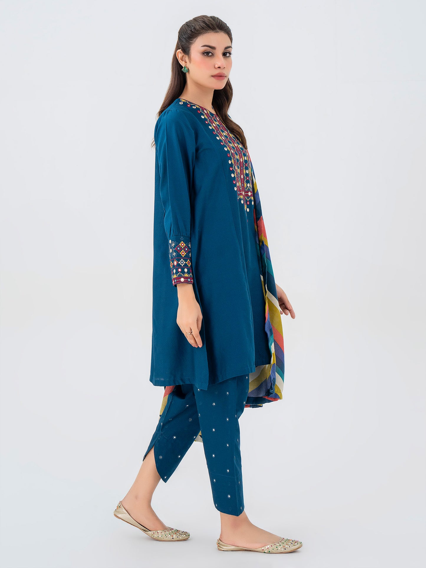 3 Piece Jacquard Suit-Embroidered (Pret)