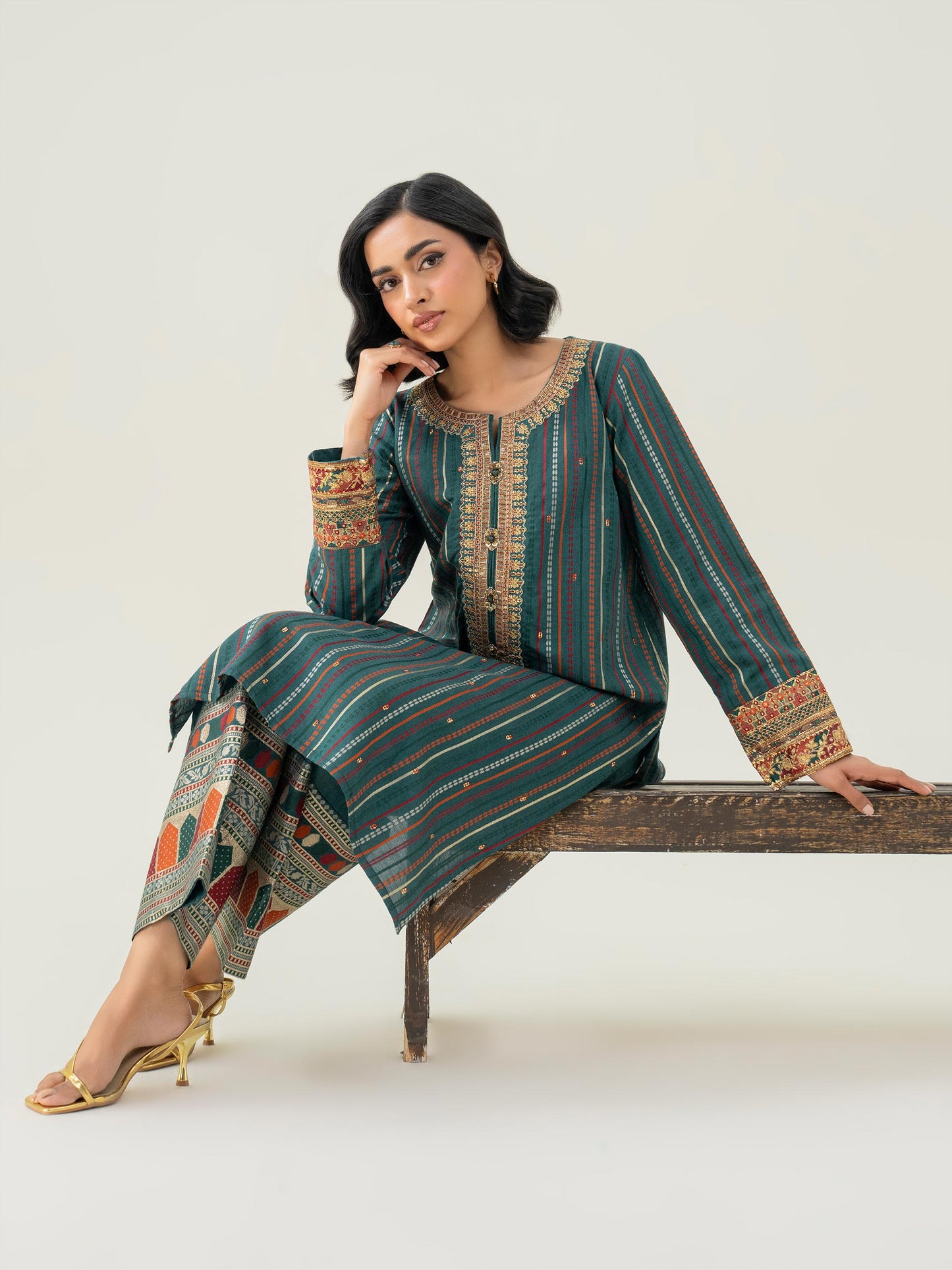 2 Piece Jacquard Suit-Embroidered (Pret)