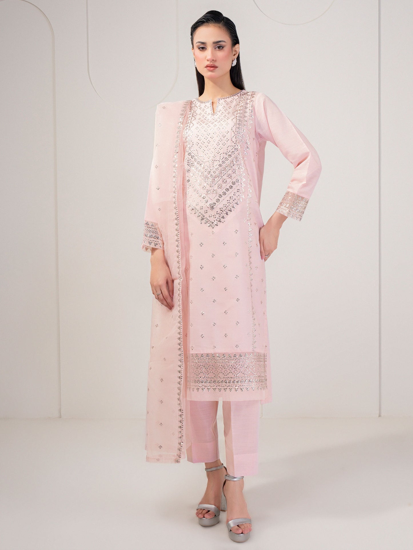 3 Piece Raw Silk Suit-Embroidered (Pret)