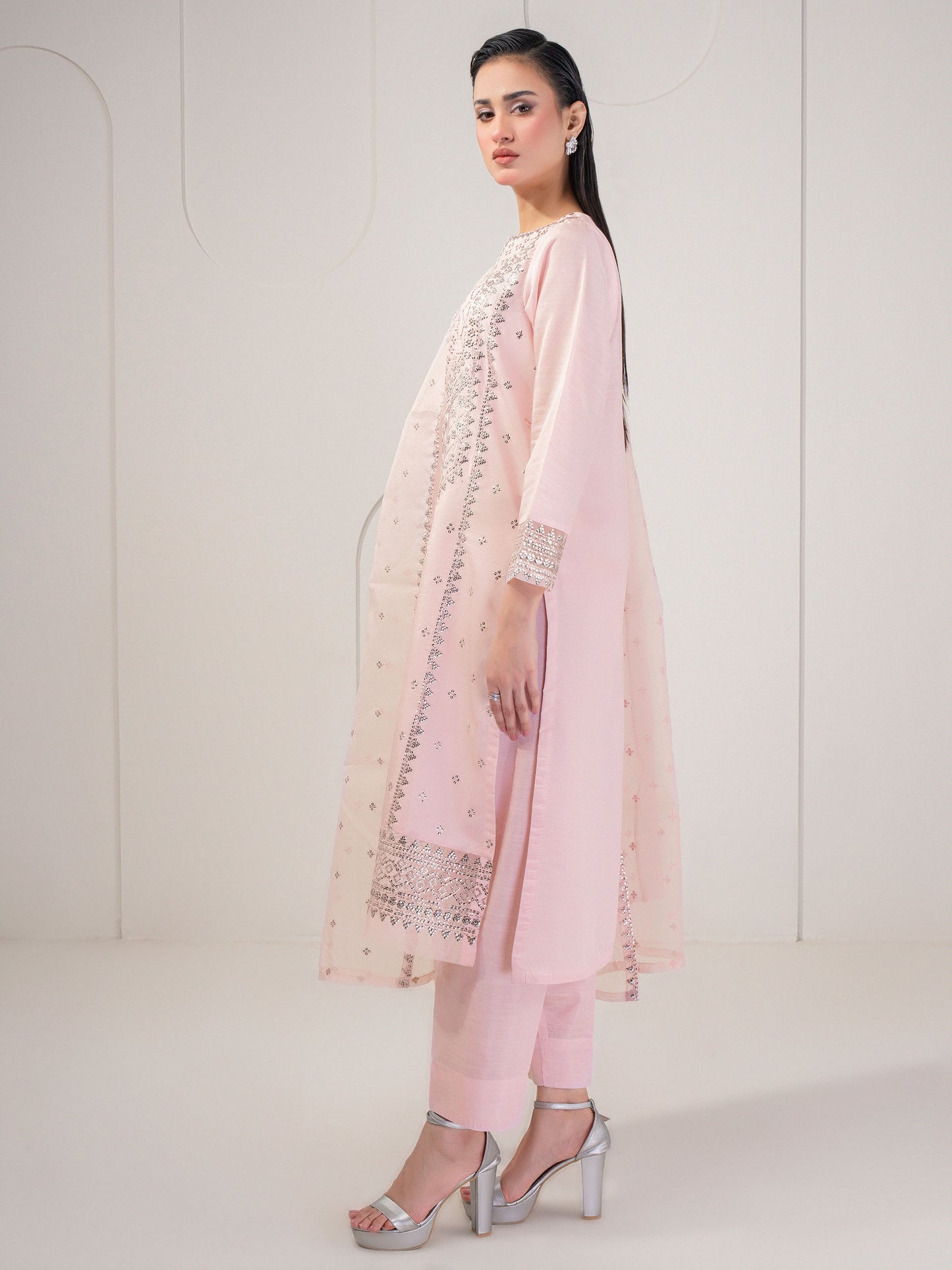 3 Piece Raw Silk Suit-Embroidered (Pret)