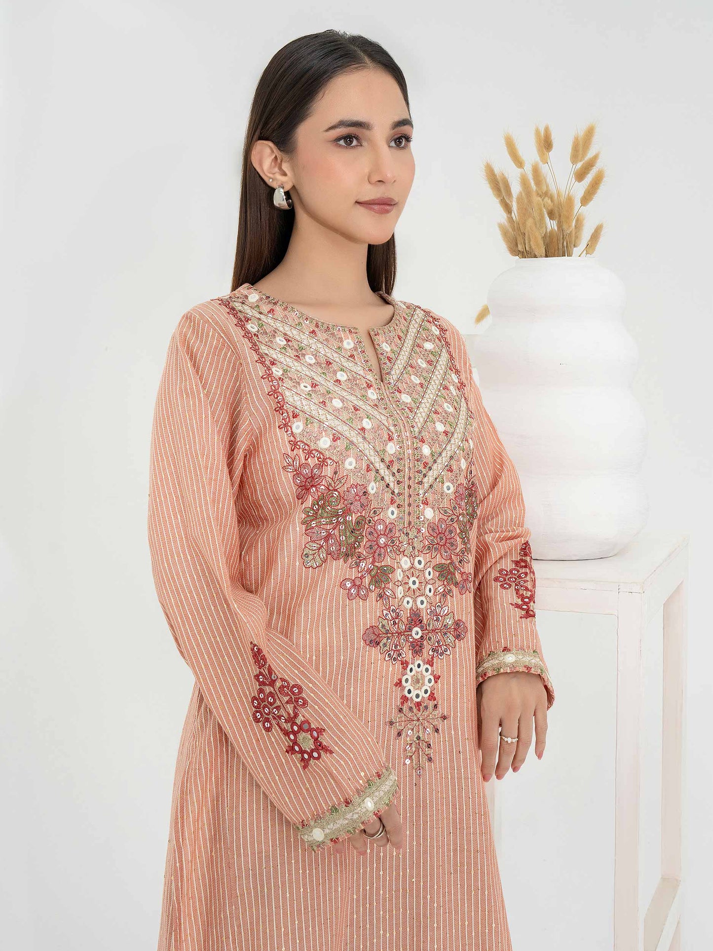 2 Piece Yarn Dyed Suit-Embroidered (Pret)