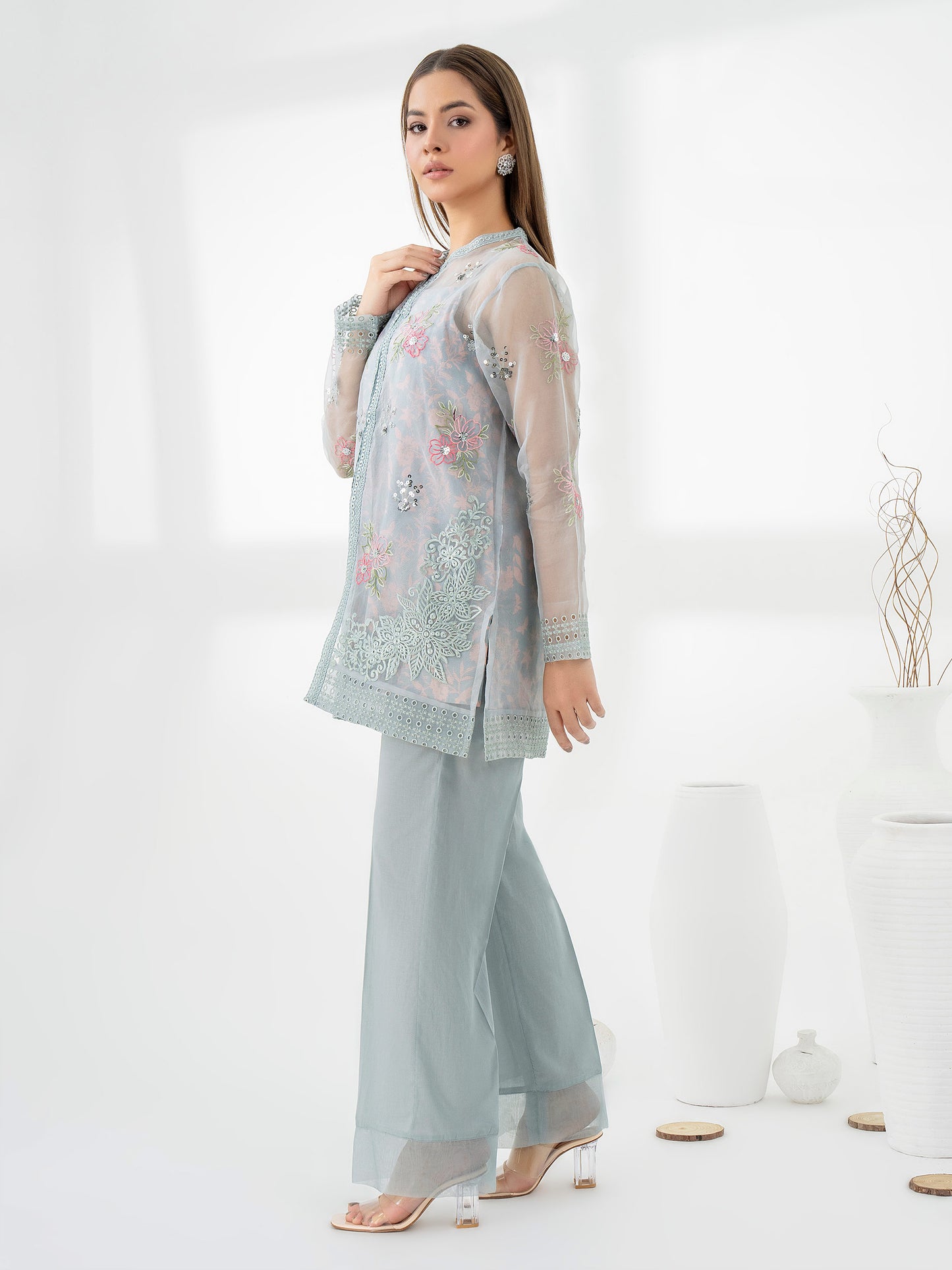 2 Piece Organza Suit-Embroidered (Pret)