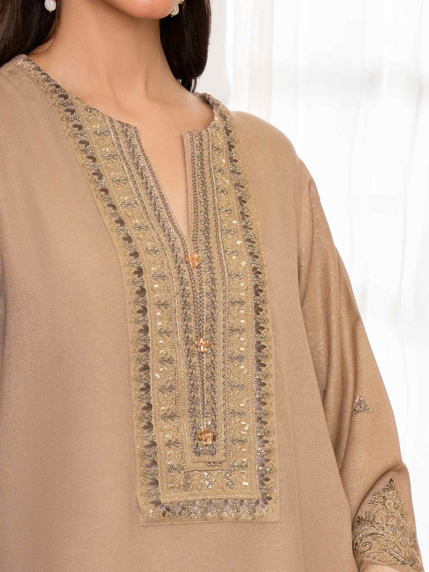 3 Piece Zari Suit-Embroidered (Unstitched)