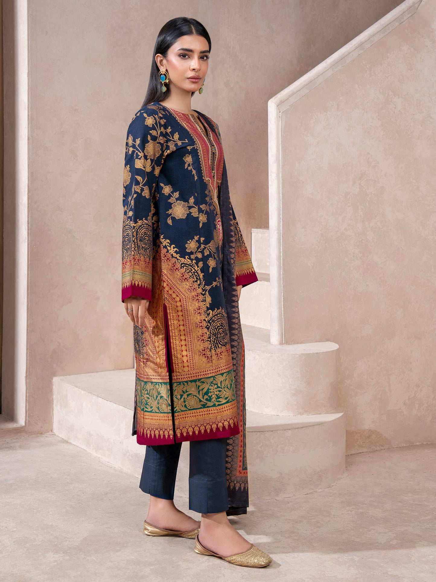 3 Piece Khaddar Suit-Paste Print (Unstitched)