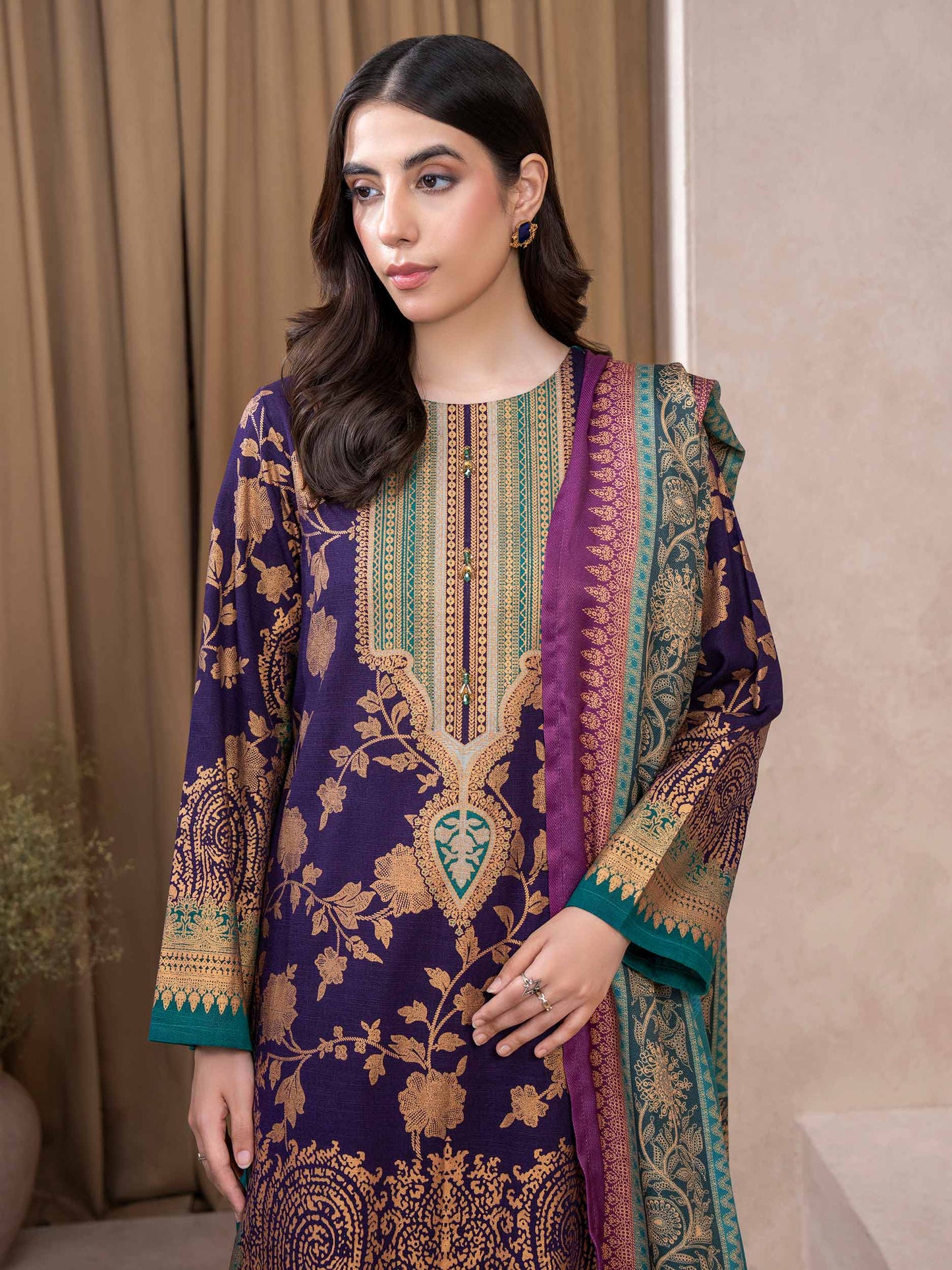 3 Piece Khaddar Suit-Paste Print (Unstitched)