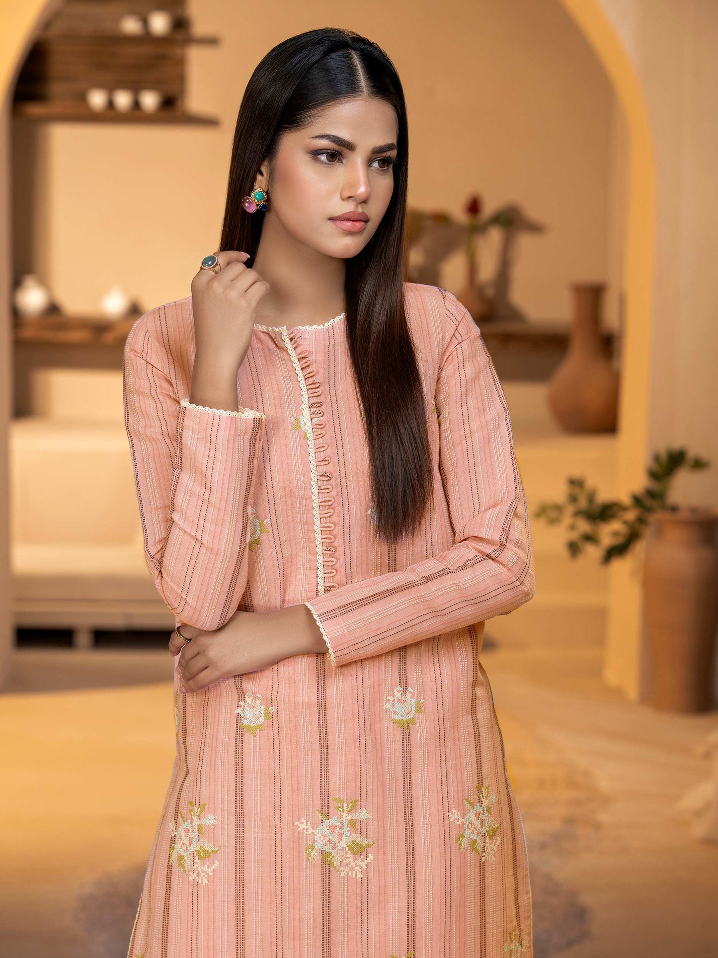 2 Piece Yarn Dyed Suit-Embroidered (Unstitched)