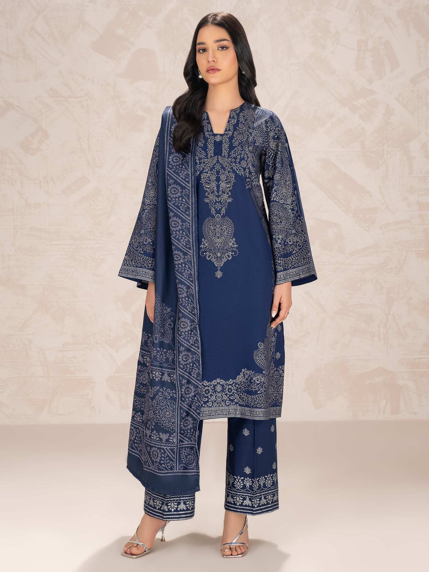 3 Piece Khaddar Suit-Paste Print (Unstitched)