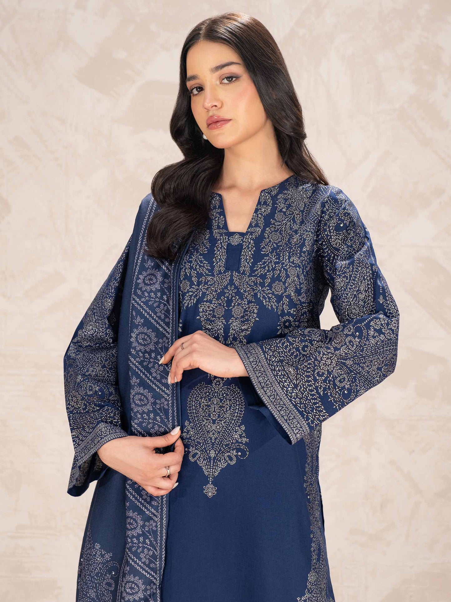 3 Piece Khaddar Suit-Paste Print (Unstitched)