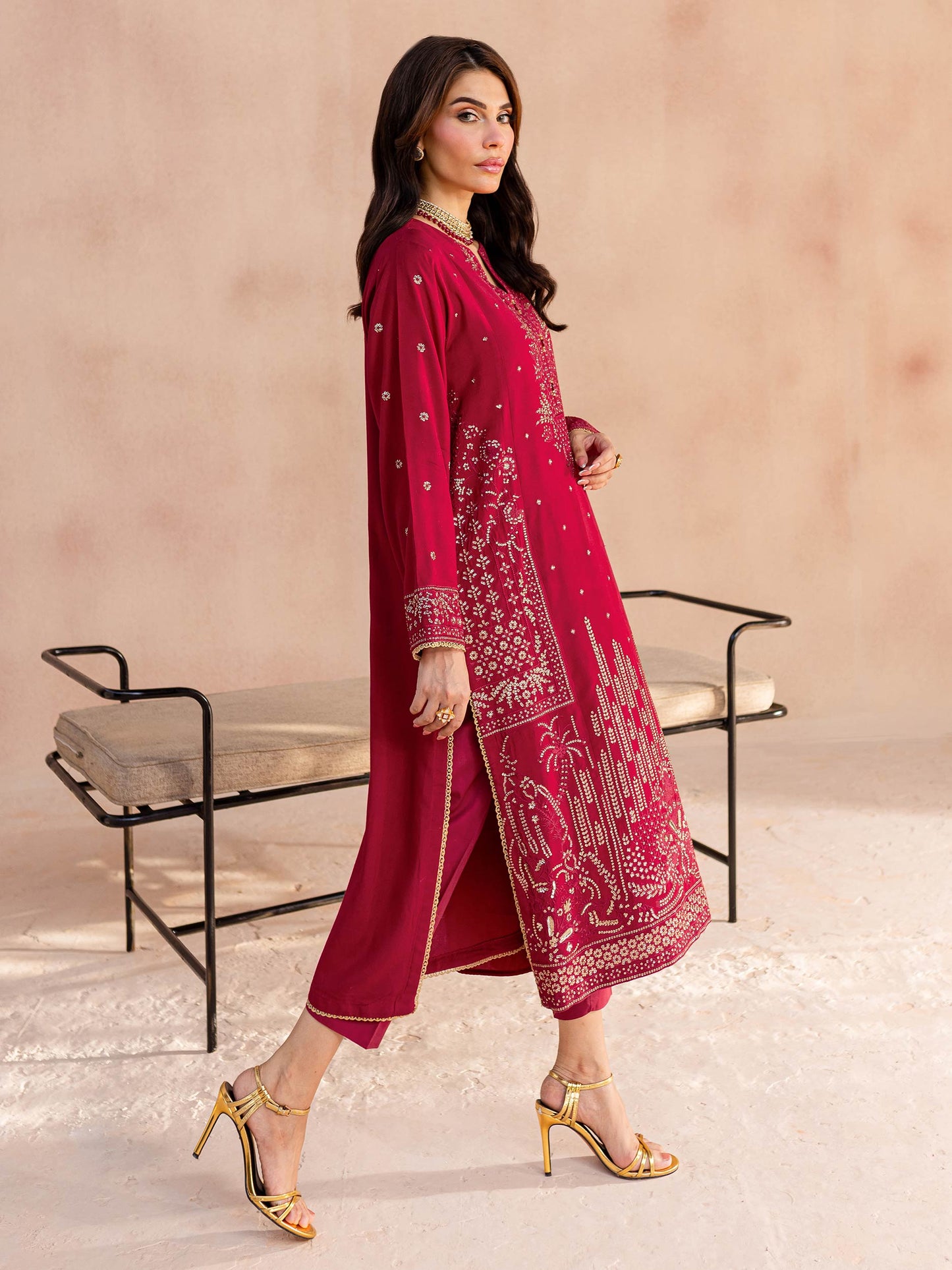 3 Piece Silk Suit-Embroidered (Unstitched)