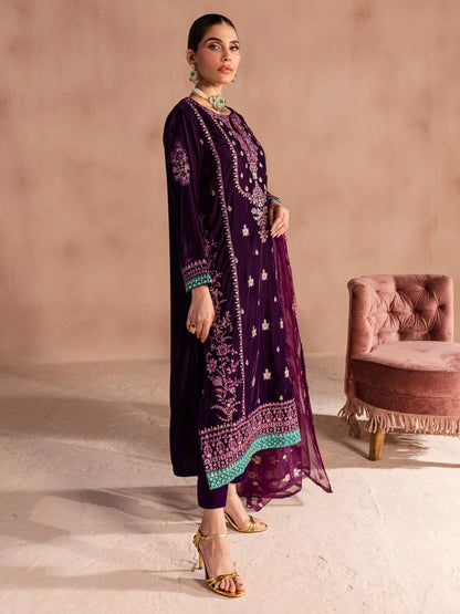 3 Piece Velvet Suit-Embroidered (Unstitched)