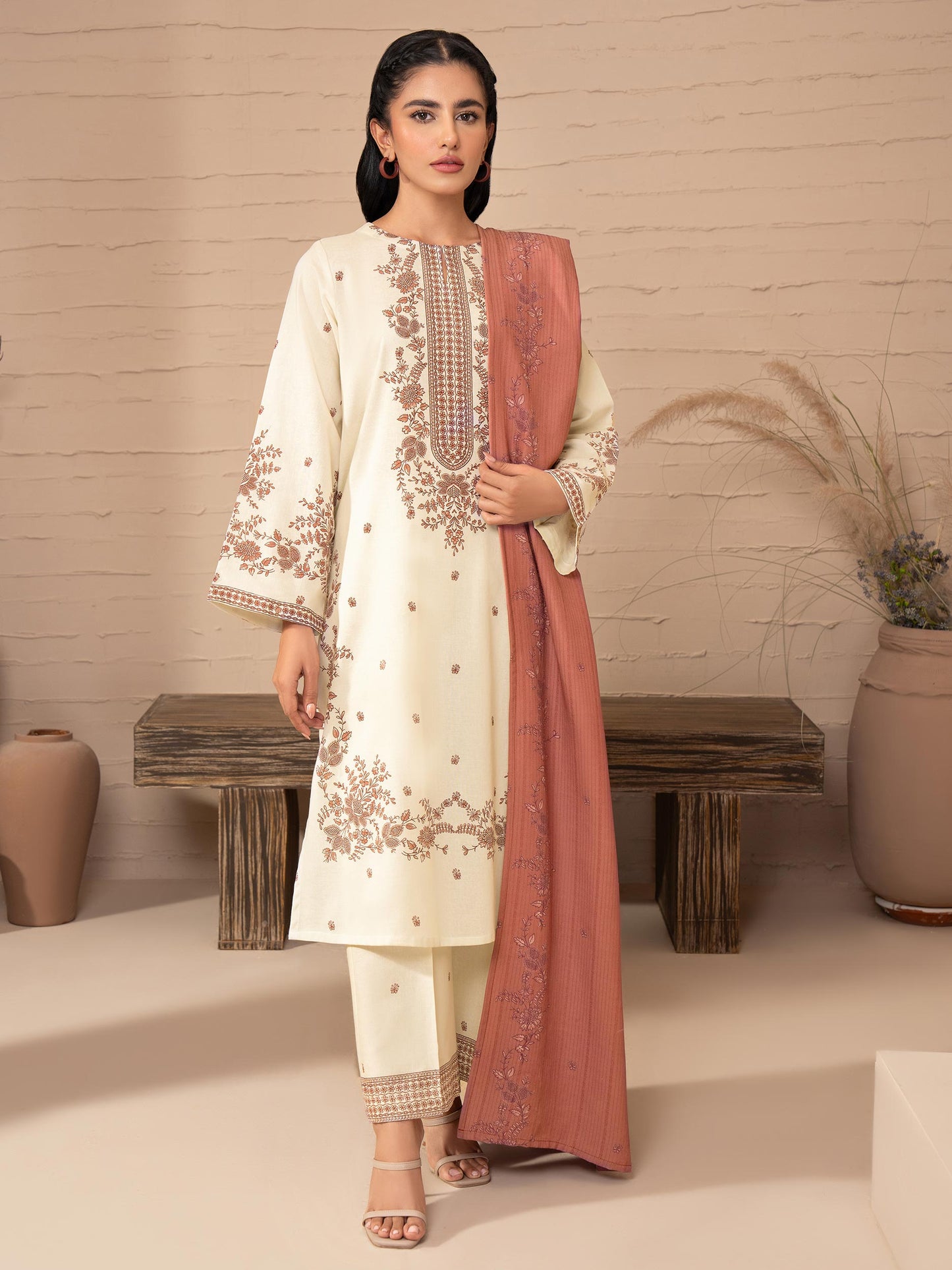 3 Piece Khaddar Suit-Paste Print (Unstitched)