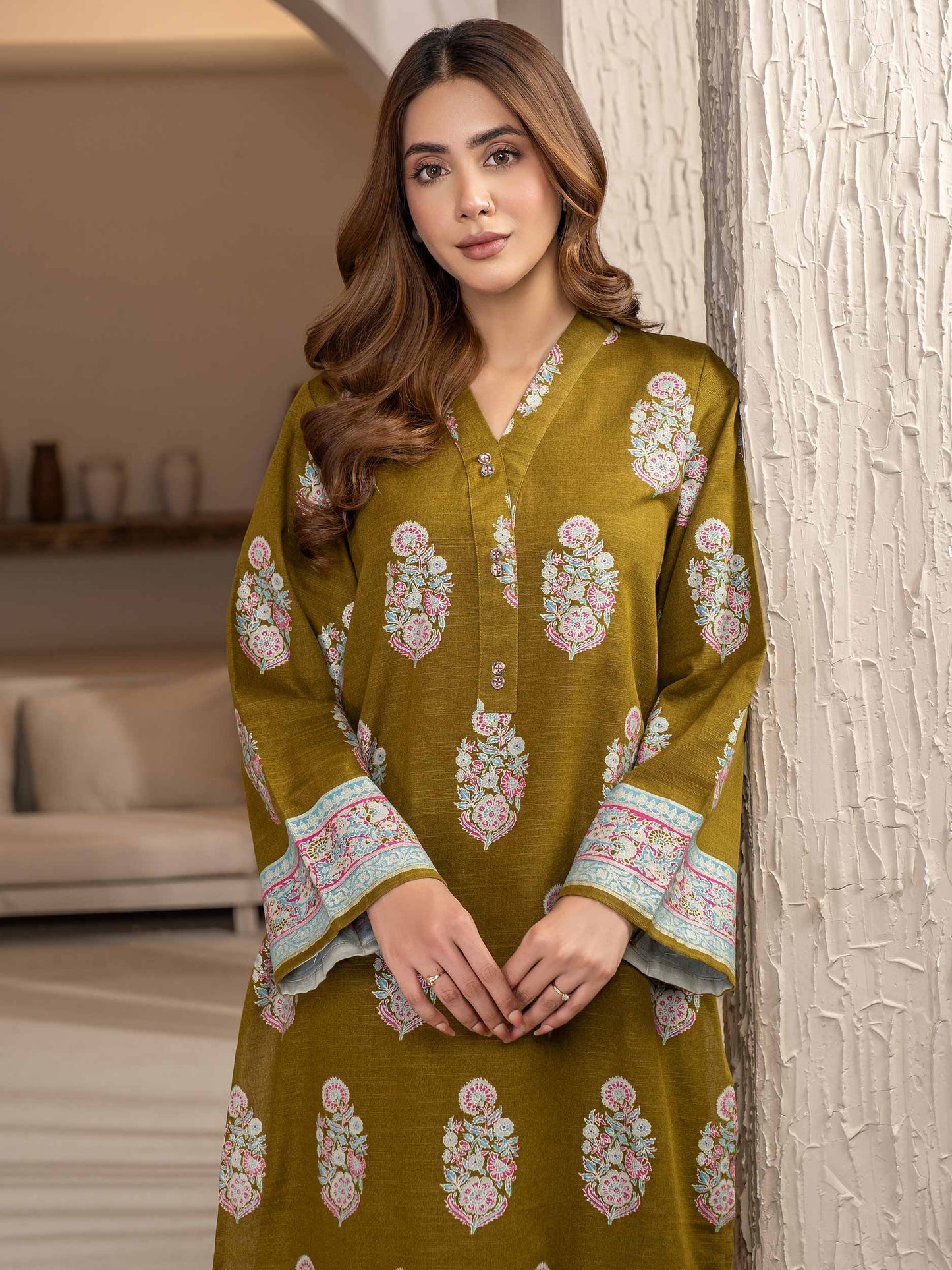 2 Piece Khaddar Suit-Paste Print (Unstitched)