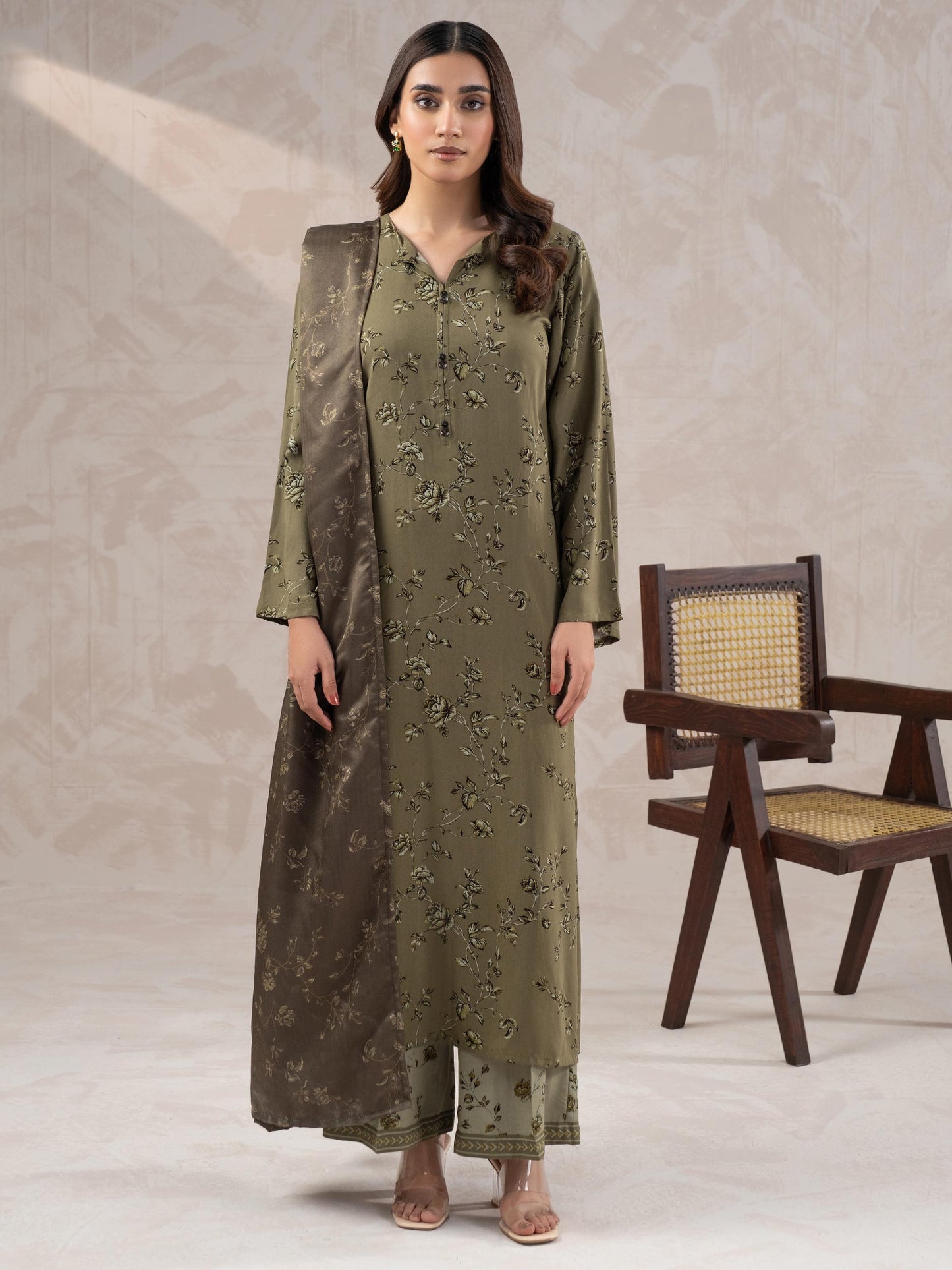 3 Piece Linen Suit-Printed (Unstitched)