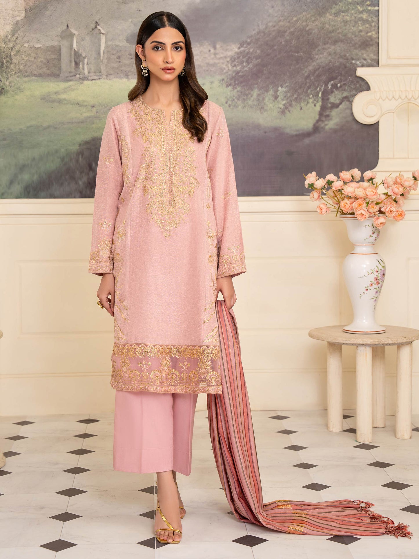 3 Piece Karandi Suit-Embroidered (Unstitched)