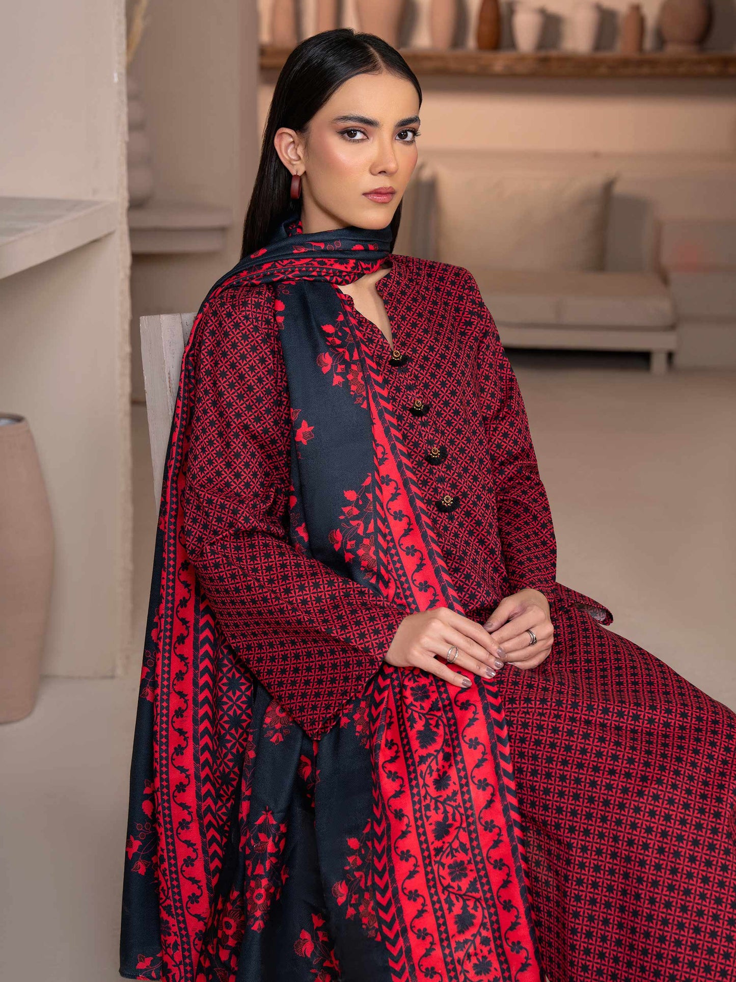 3 Piece Khaddar Suit-Printed (Unstitched)