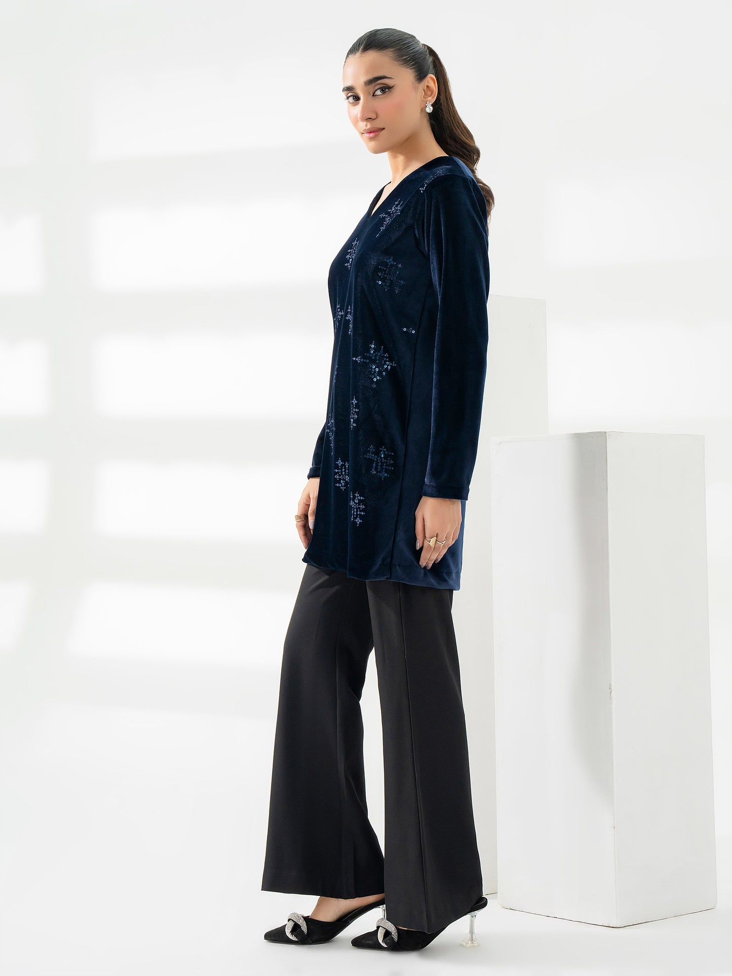 Sequin Embroidered Velvet Top