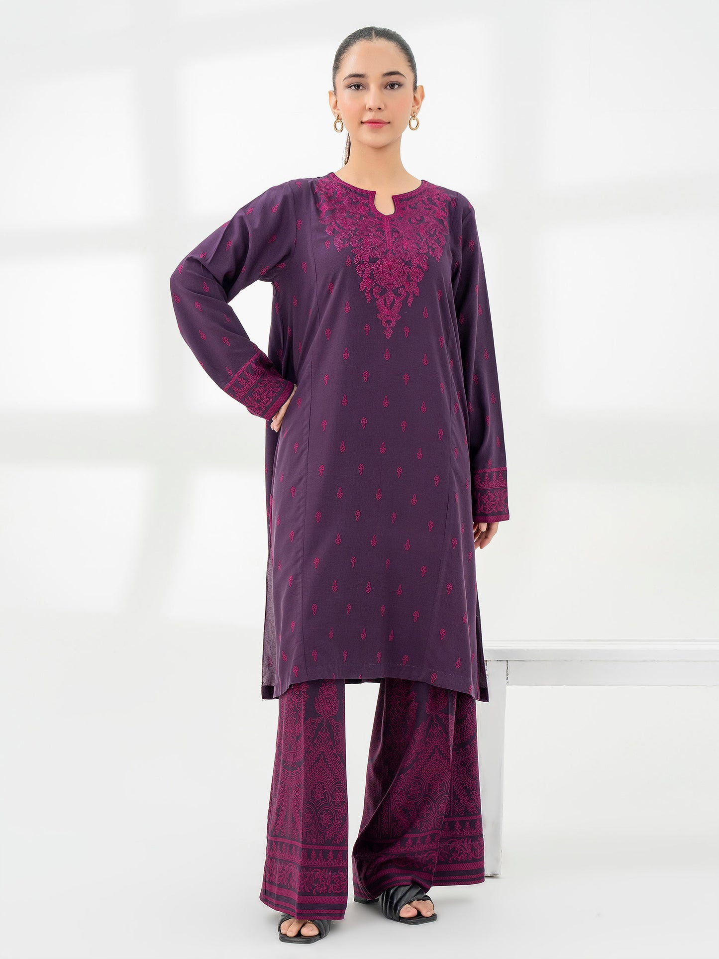 2 Piece Linen Suit-Embroidered (Pret)