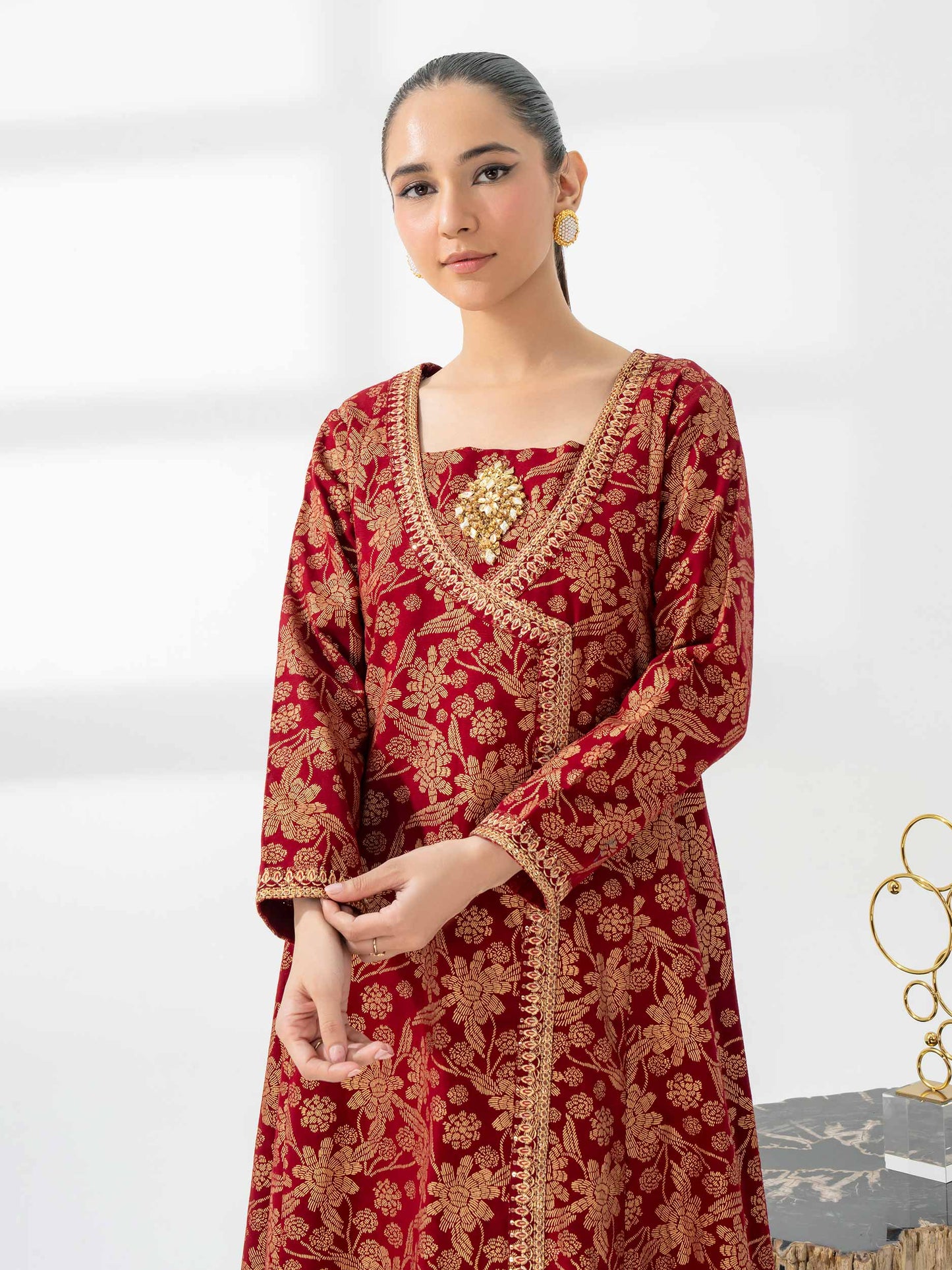 Khaddar Angrakha-Embroidered (Pret)