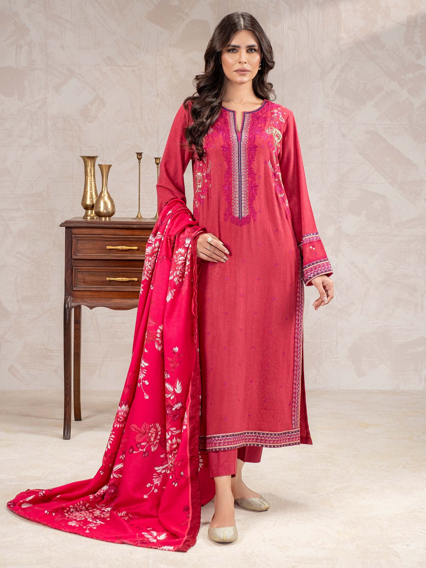 3 Piece Karandi Suit-Embroidered (Unstitched)