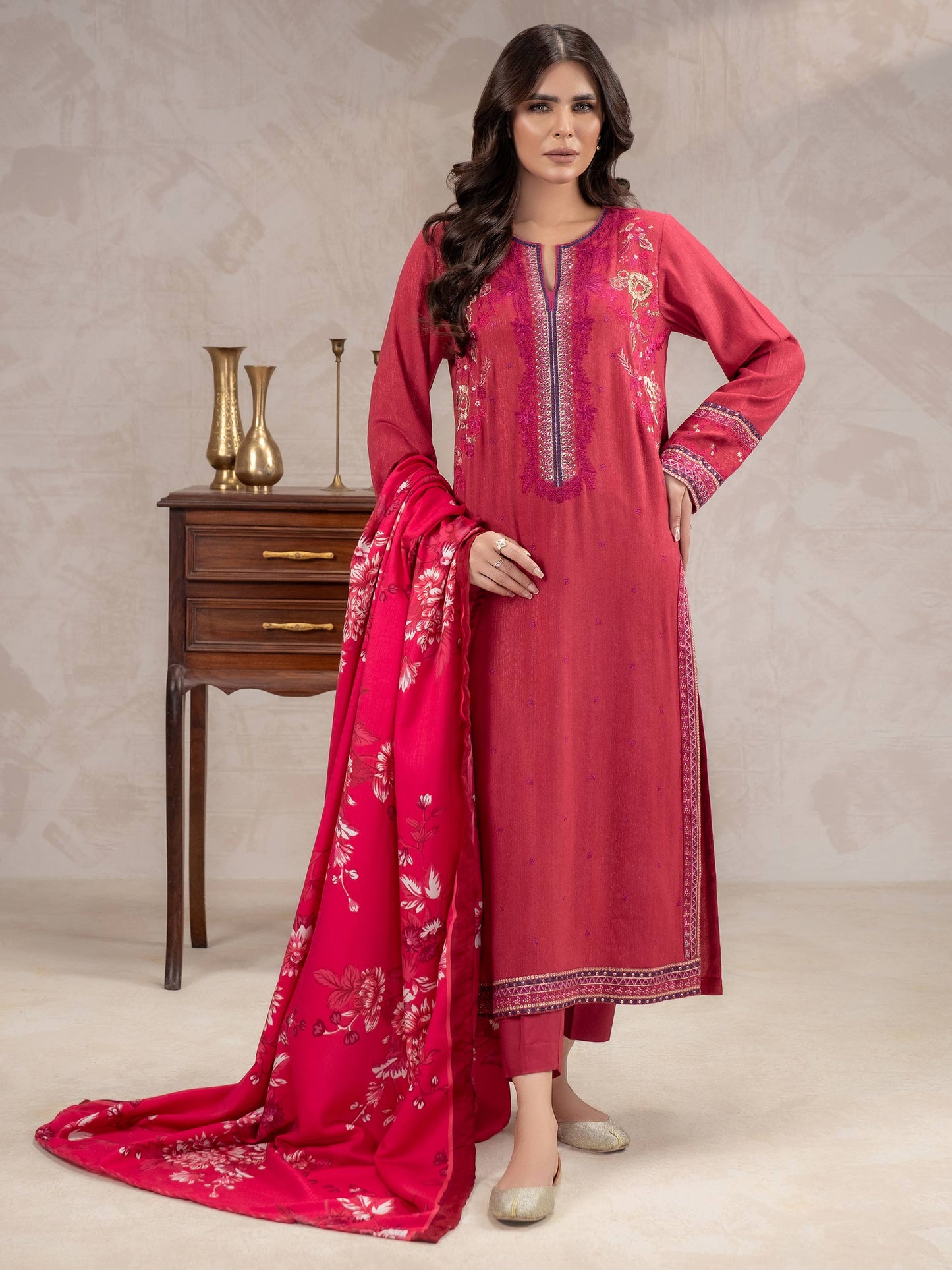 3 Piece Karandi Suit-Embroidered (Unstitched)