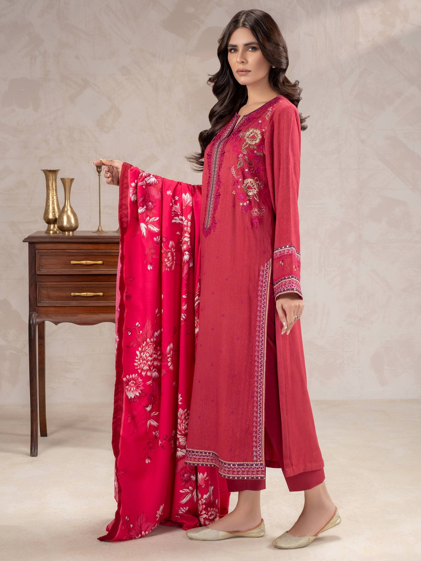 3 Piece Karandi Suit-Embroidered (Unstitched)