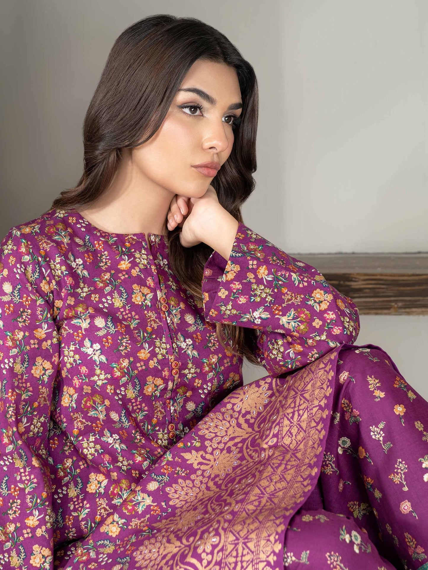 2 Piece Khaddar Suit-Paste Print (Unstitched)