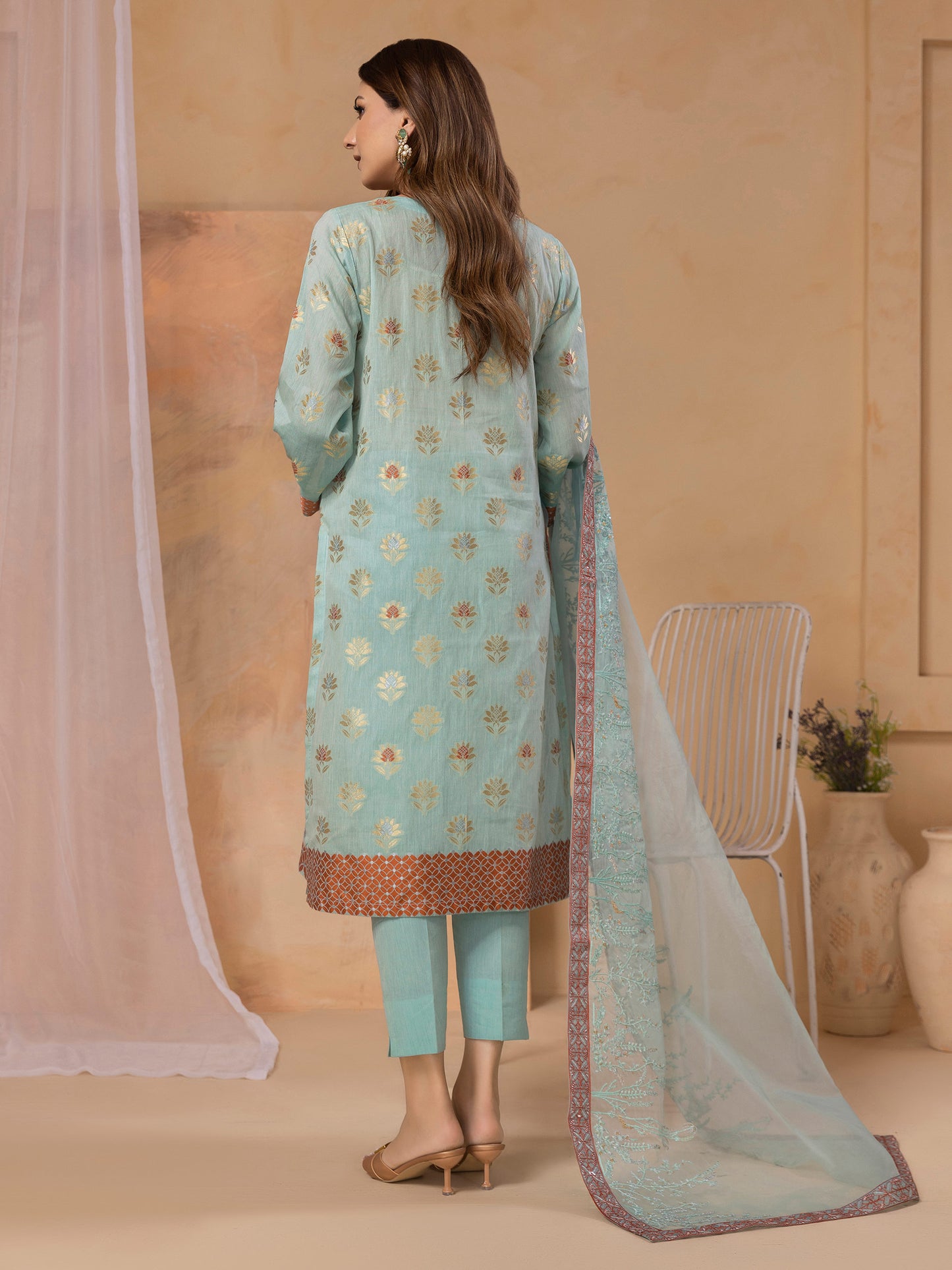 3 Piece Jacquard Suit-Embroidered (Unstitched)