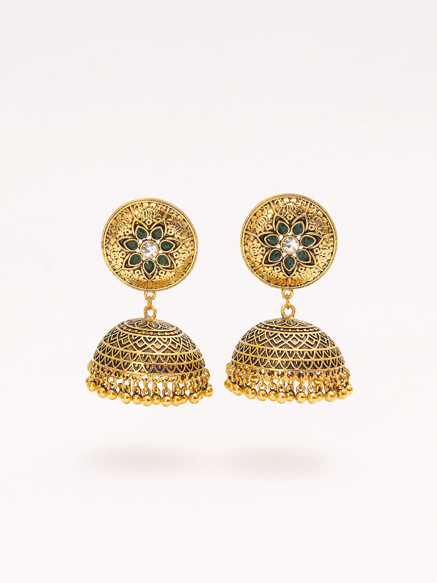 Embellished Metallic Jhumkas