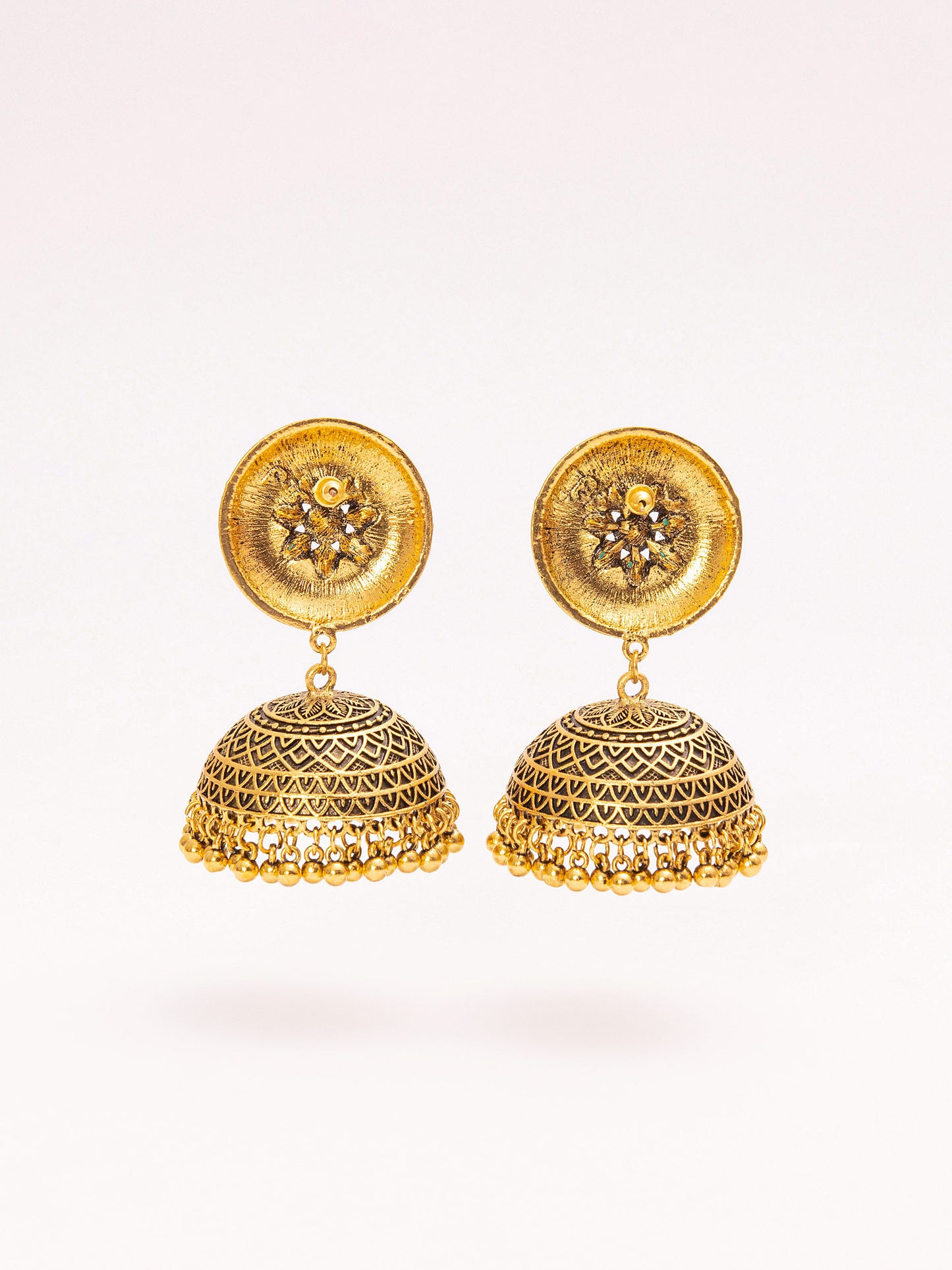 Embellished Metallic Jhumkas