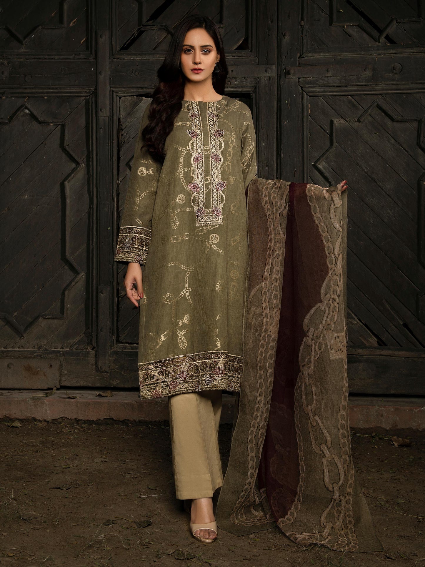 2 Piece Jacquard Suit-Embroidered (Unstitched)