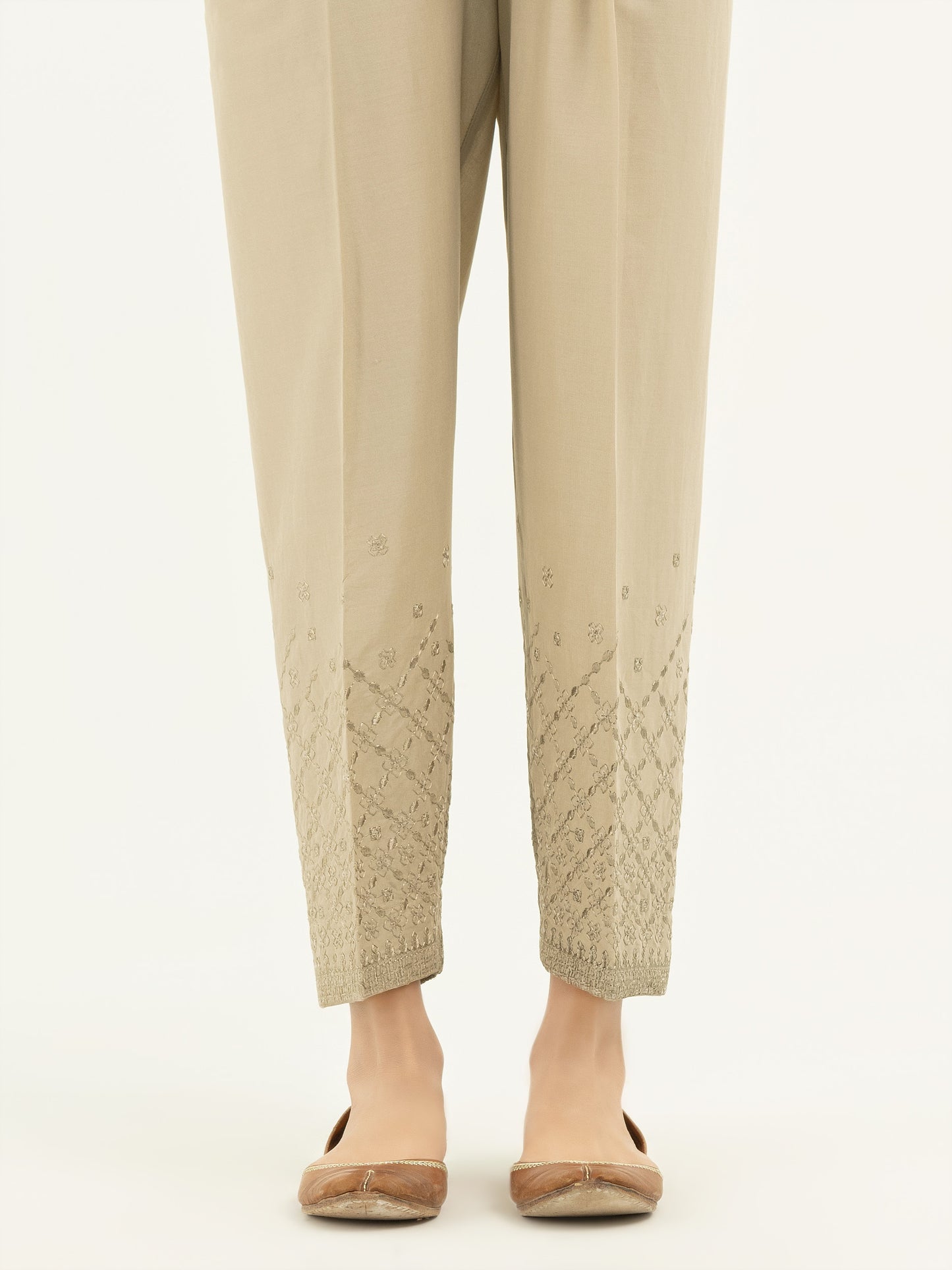 Embroidered Cambric Trousers(Pret)