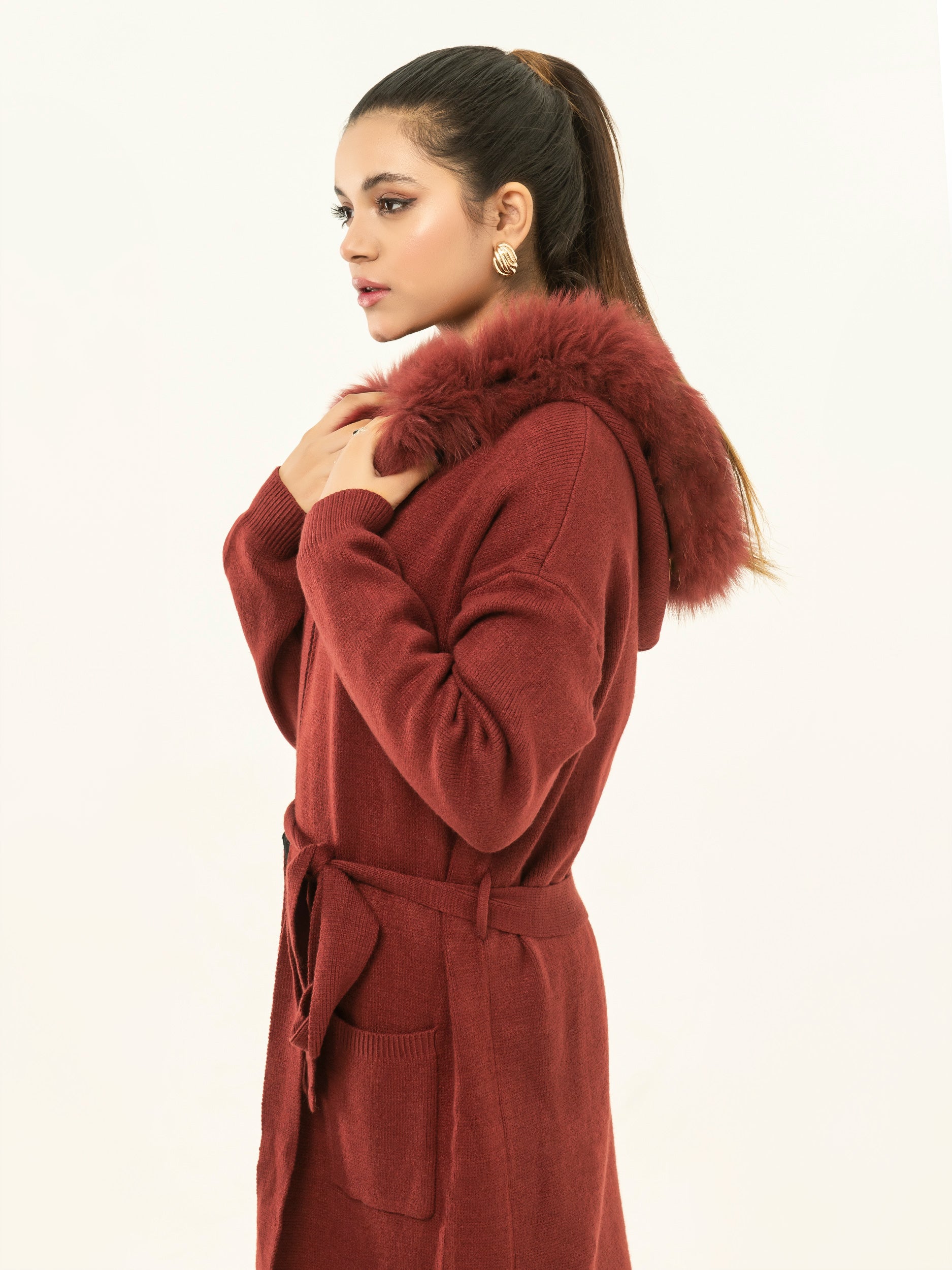 Faux fur clearance hooded cardigan