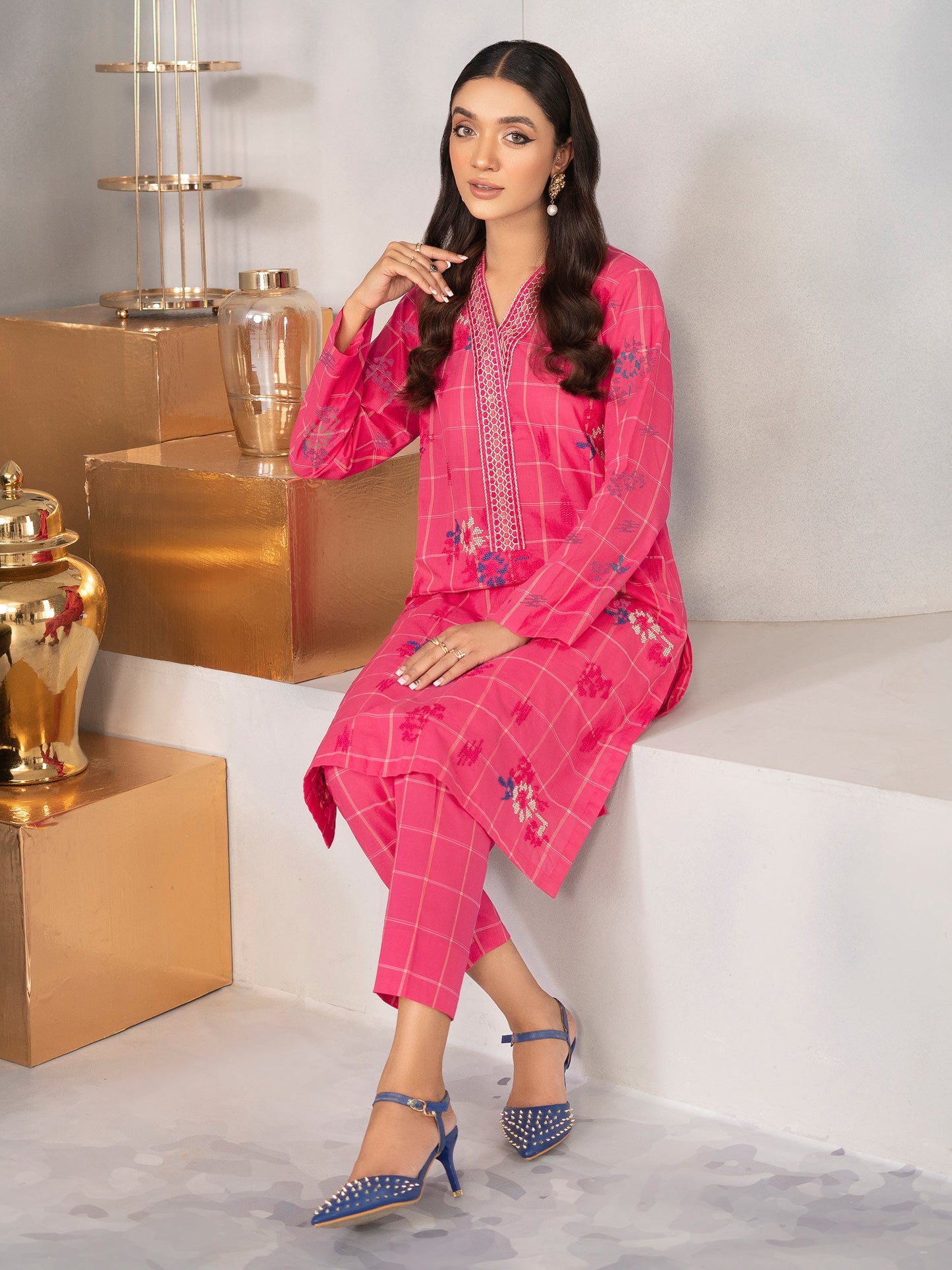 2 Piece Yarn Dyed Suit-Embroidered (Unstitched)